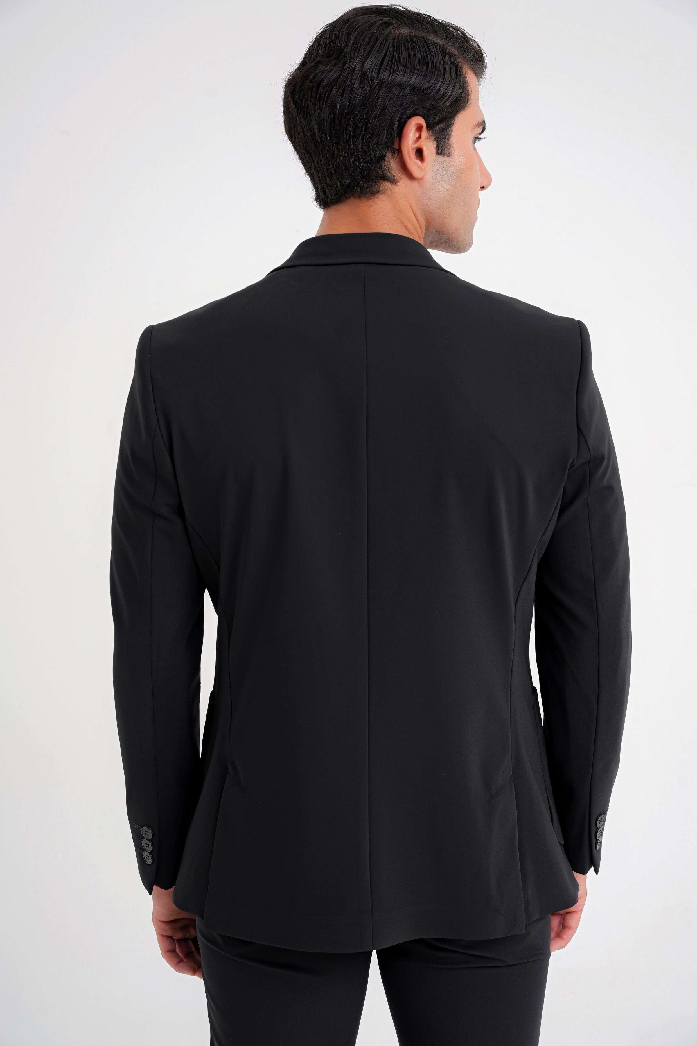 Comfort Fit Çift Yırtmaç Torba Cepli Pamuklu Düz Siyah Ceket C 726