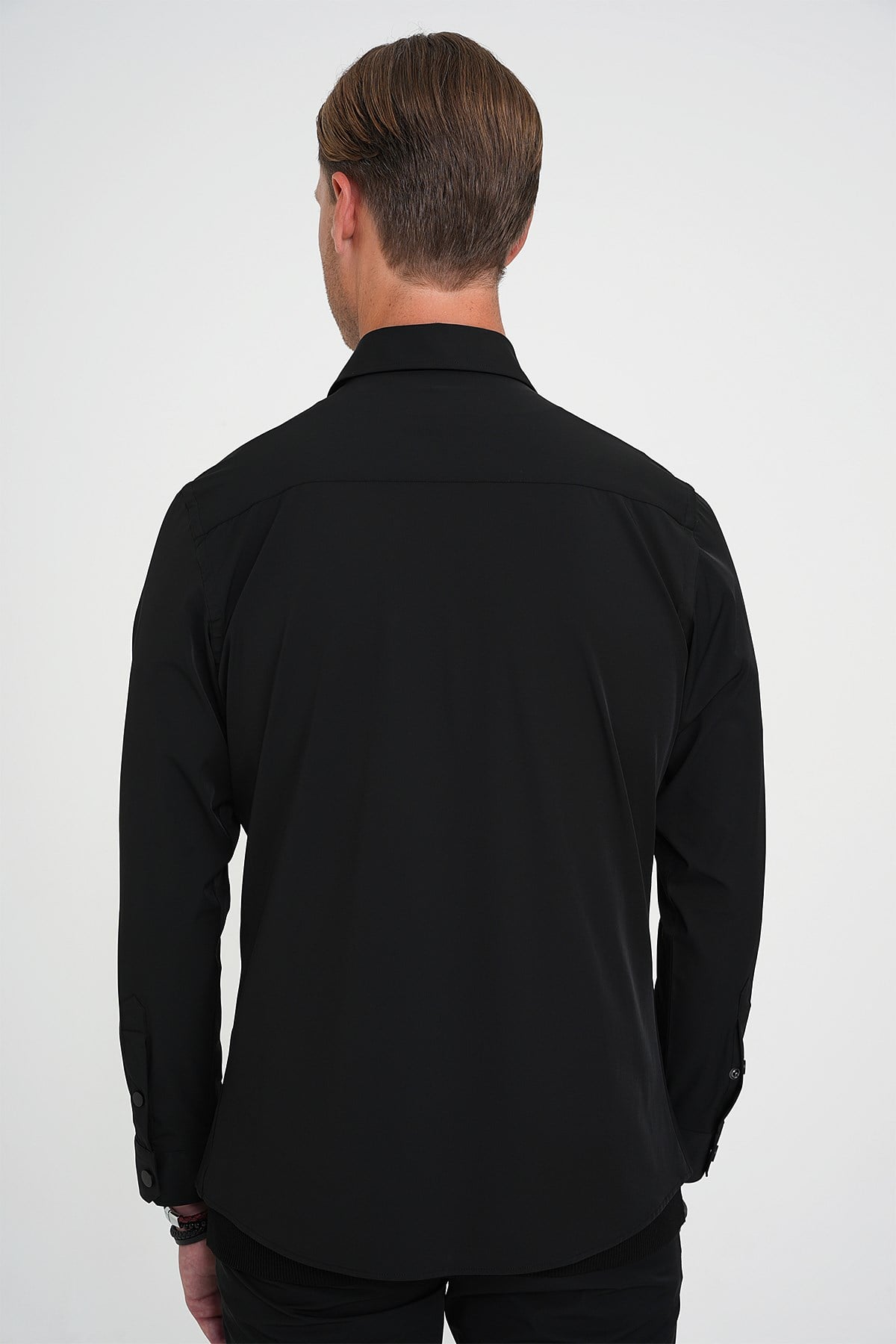 Comfort Fit Çıt Çıtlı Yandan Cepli Esnek Siyah Gömlek Ceket G 1591