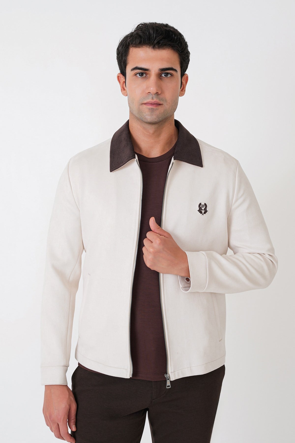 Comfort Fit Erkek Yaka Açık Bej Süet Mont MT 183