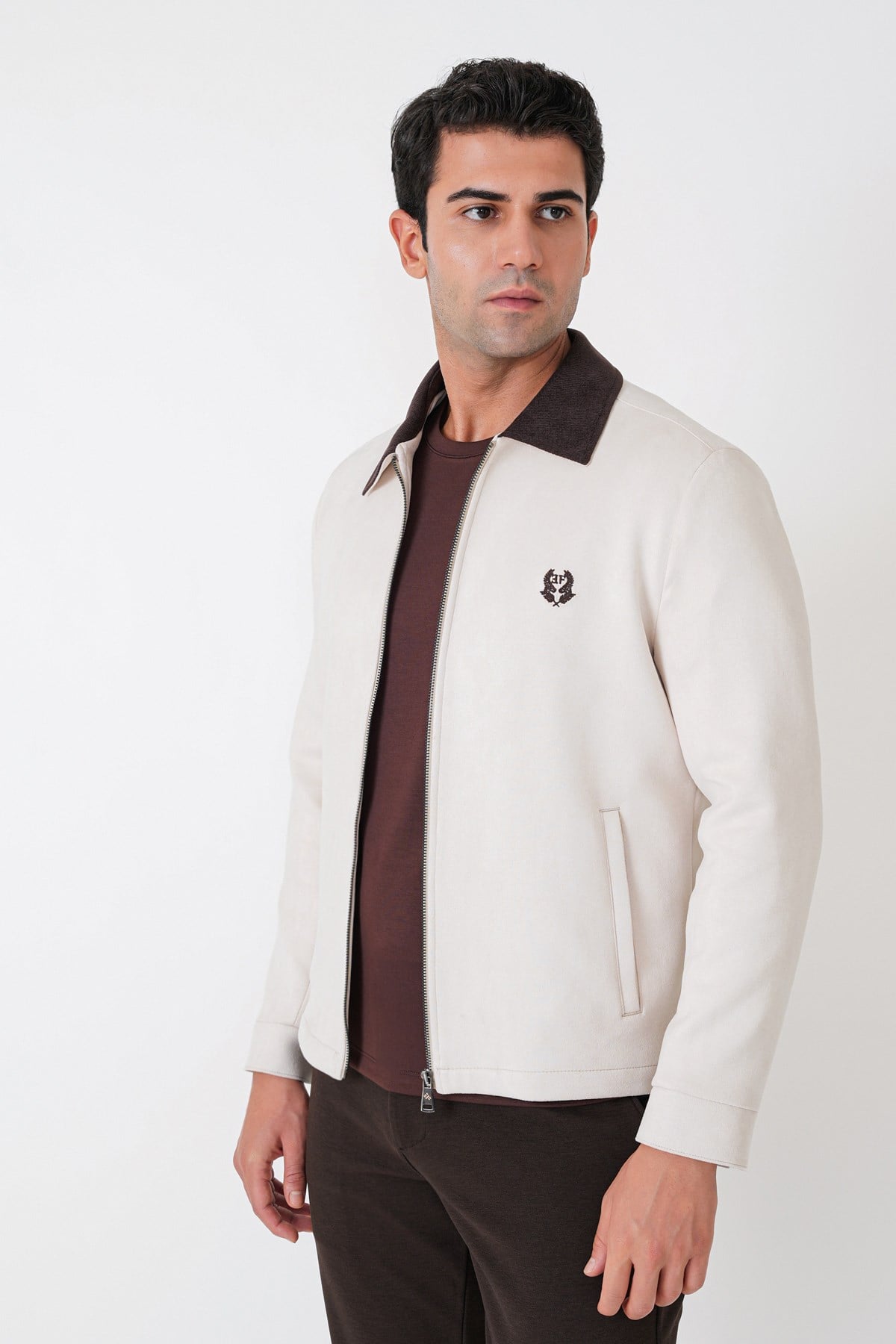 Comfort Fit Erkek Yaka Açık Bej Süet Mont MT 183