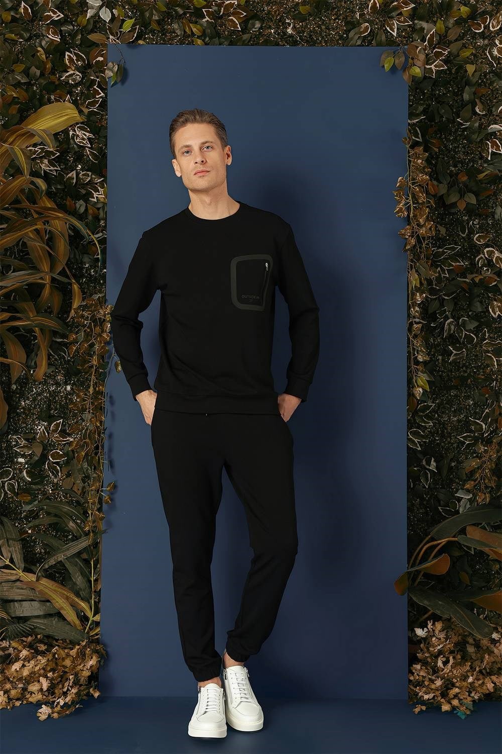 Comfort Fit Esnek %100 Pamuk Bisiklet Yaka Siyah Sweatshirt TS 874