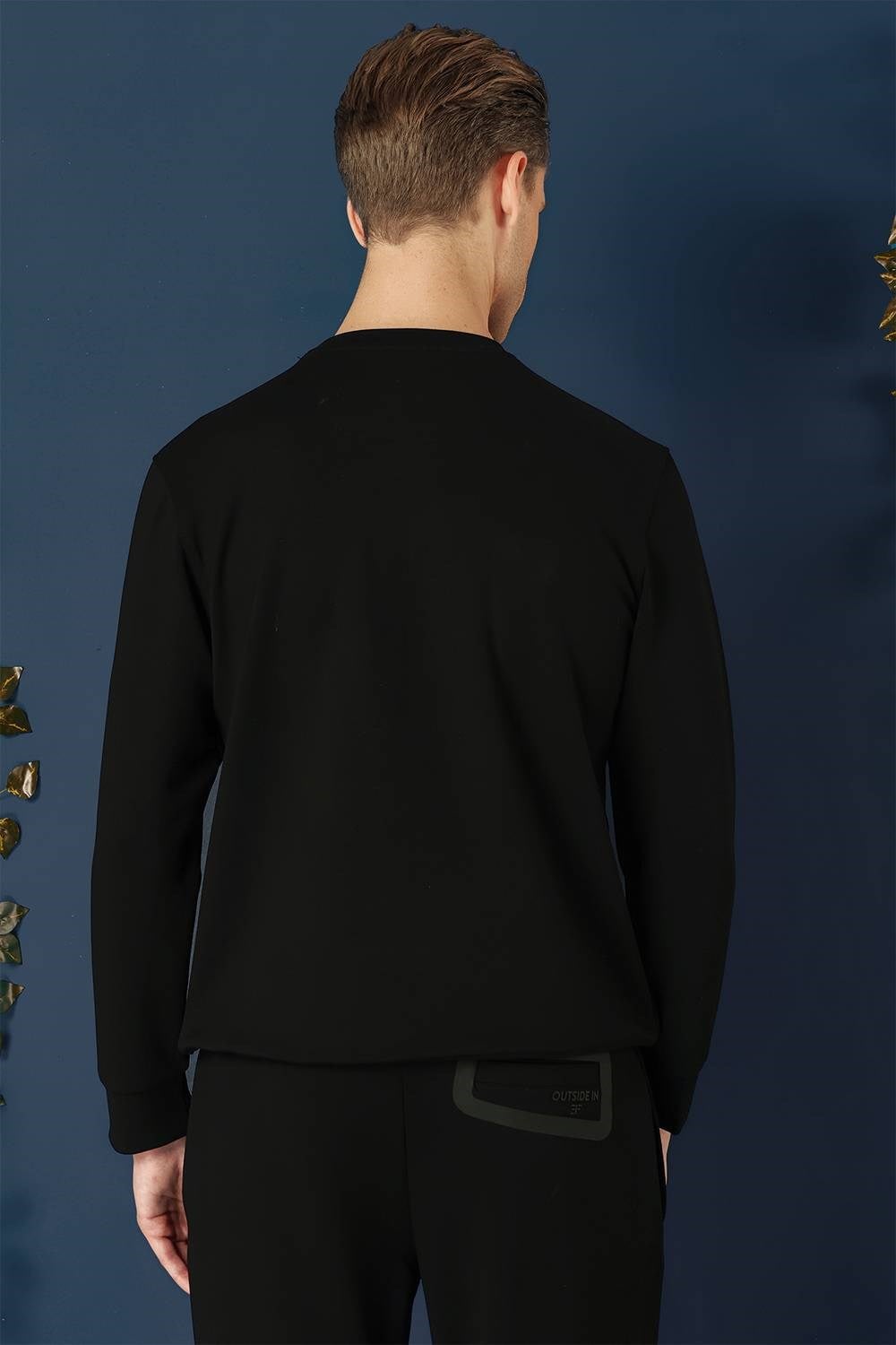 Comfort Fit Esnek %100 Pamuk Bisiklet Yaka Siyah Sweatshirt TS 874