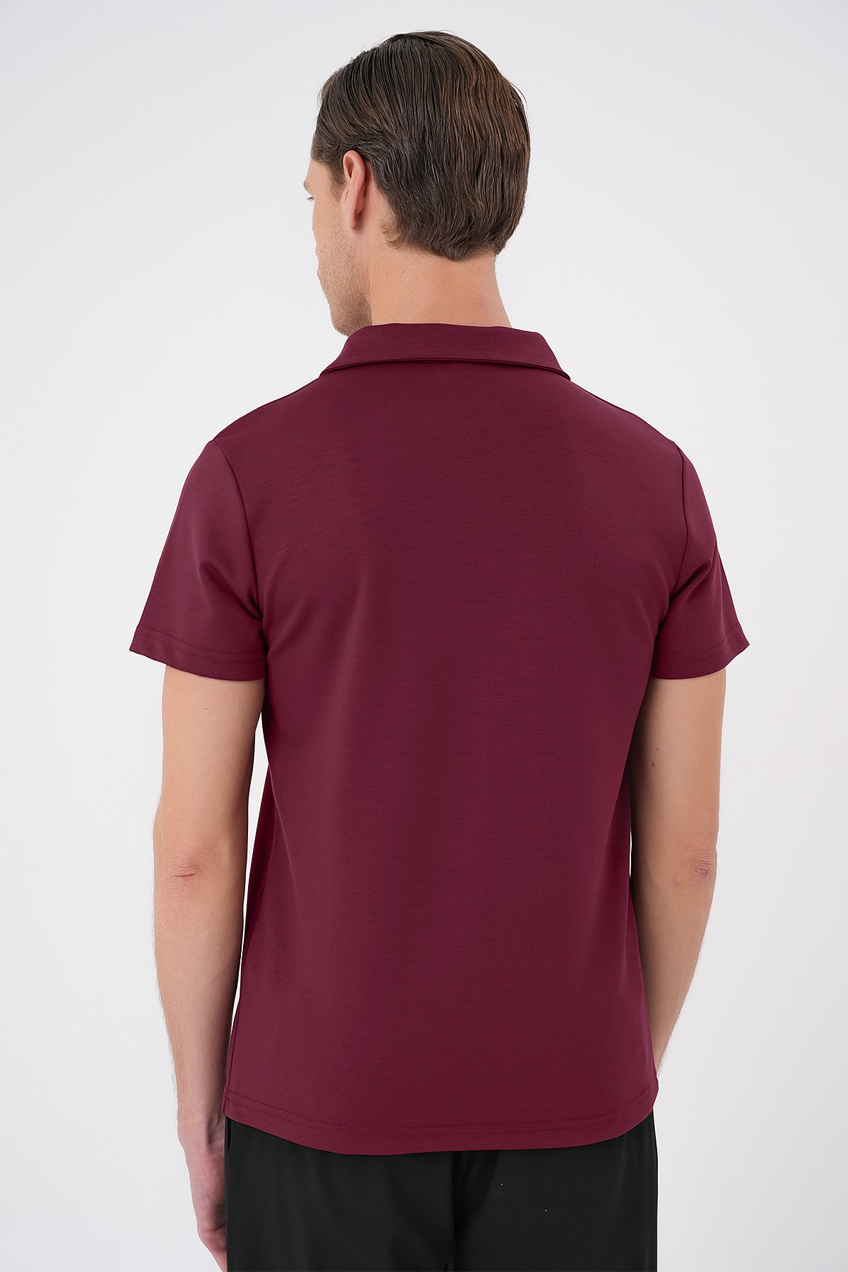 Comfort Fit Esnek Pamuk Düğmeli Bordo Polo Yaka Tişört Ts 886