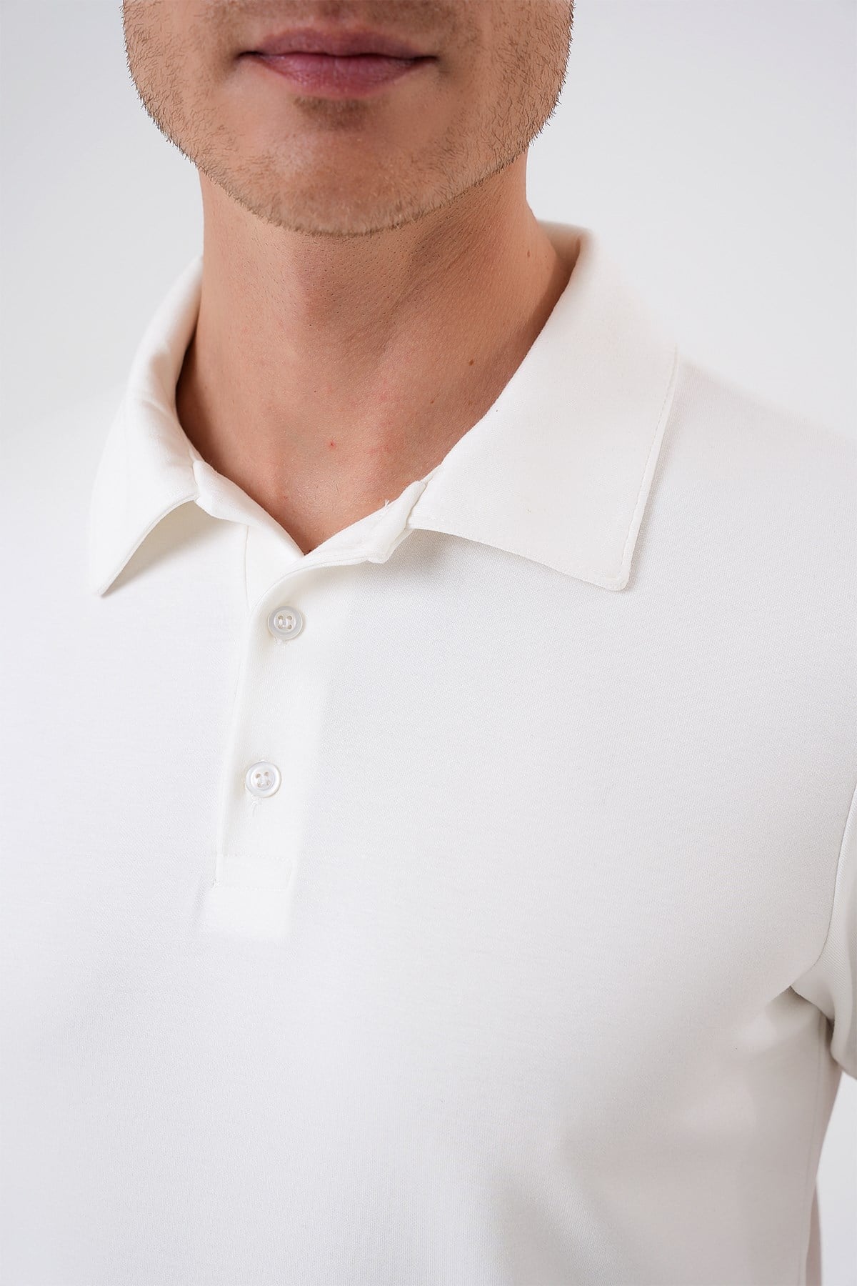 Comfort Fit Esnek Pamuk Düğmeli Ekru Polo Yaka Tişört Ts 886