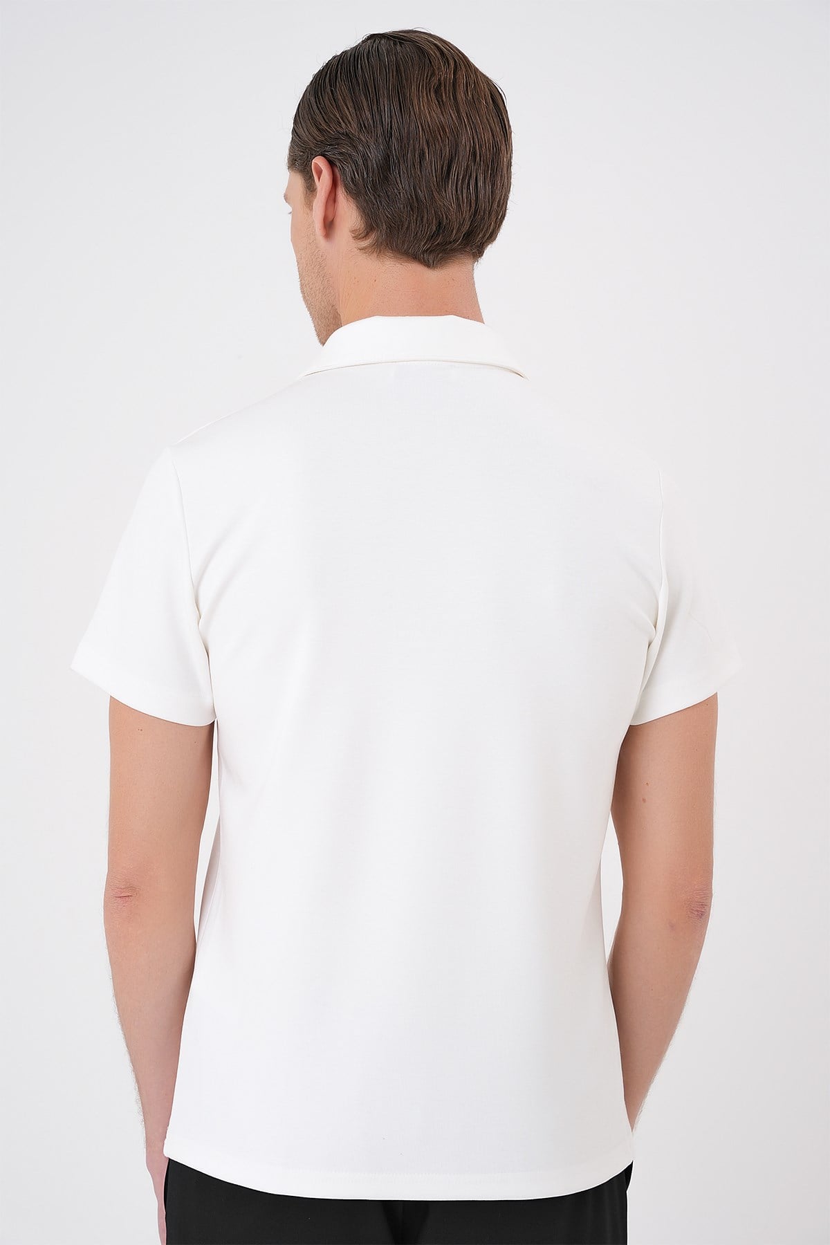 Comfort Fit Esnek Pamuk Düğmeli Ekru Polo Yaka Tişört Ts 886