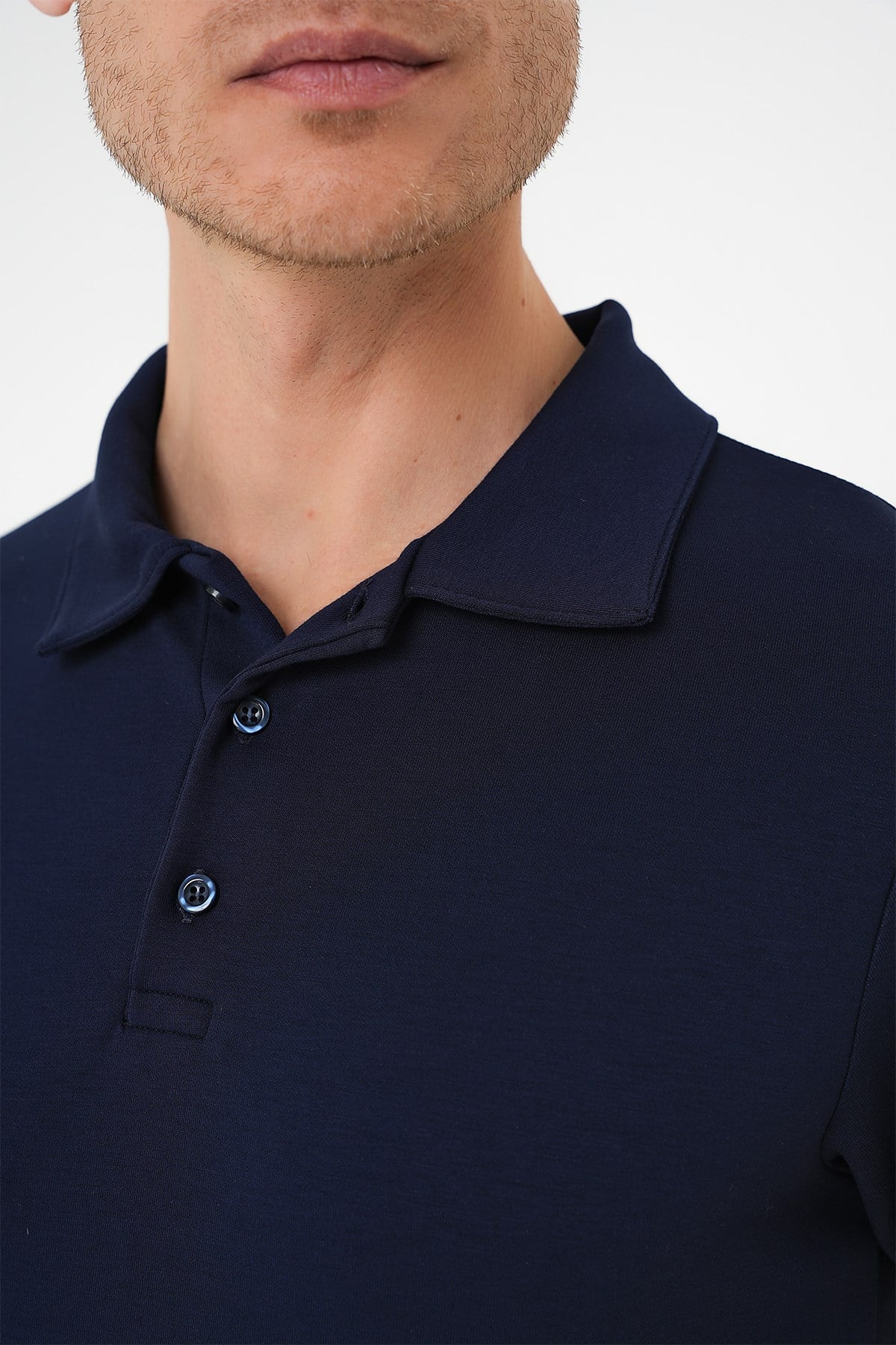 Comfort Fit Esnek Pamuk Düğmeli Lacivert Polo Yaka Tişört Ts 886