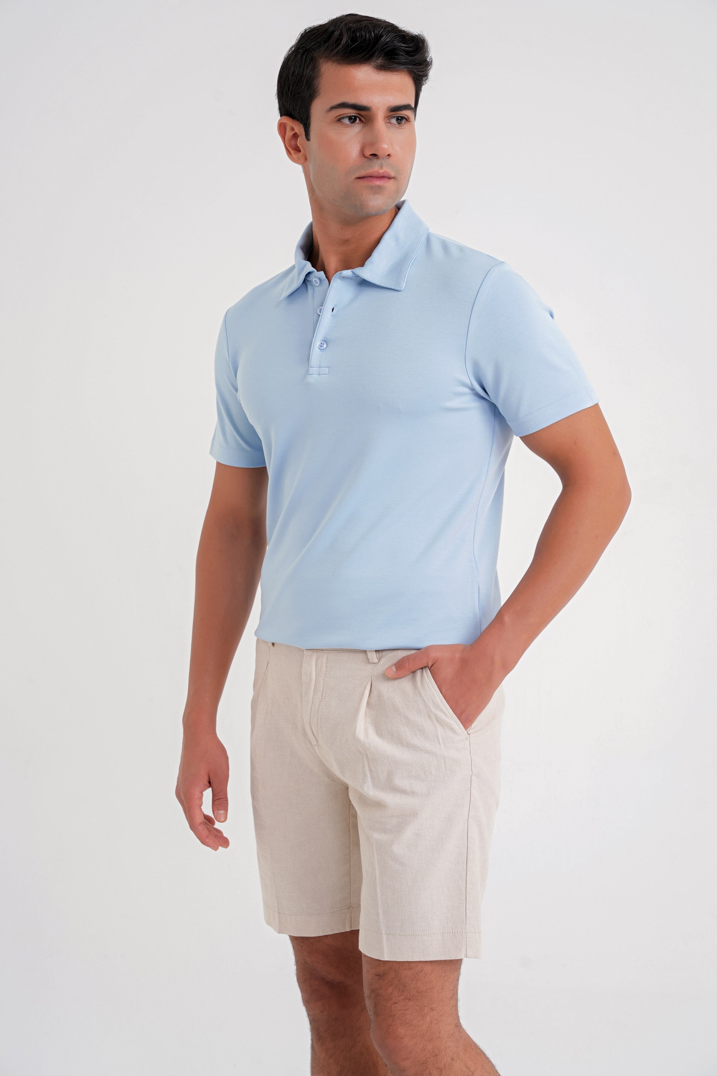 Comfort Fit Esnek Pamuk Düğmeli Mavi Polo Yaka Tişört Ts 886