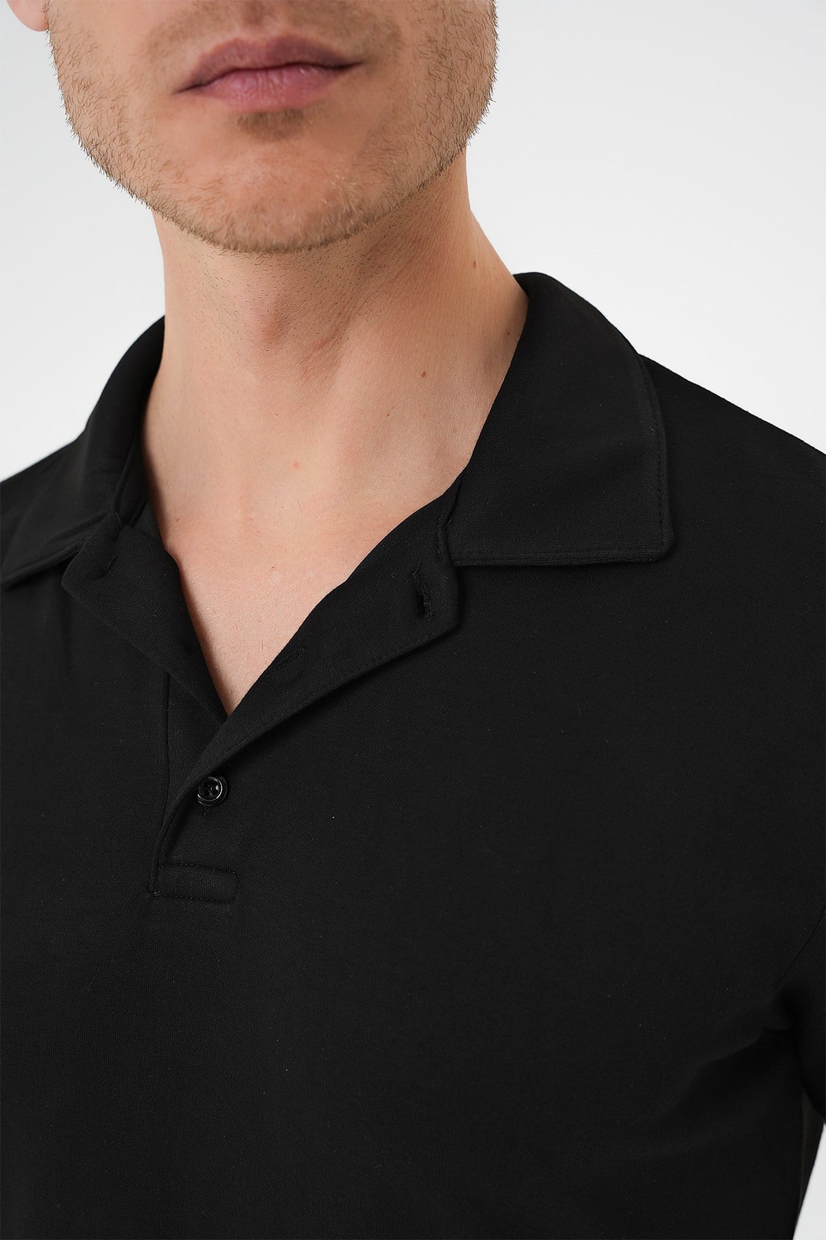 Comfort Fit Esnek Pamuk Düğmeli Siyah Polo Yaka Tişört Ts 886
