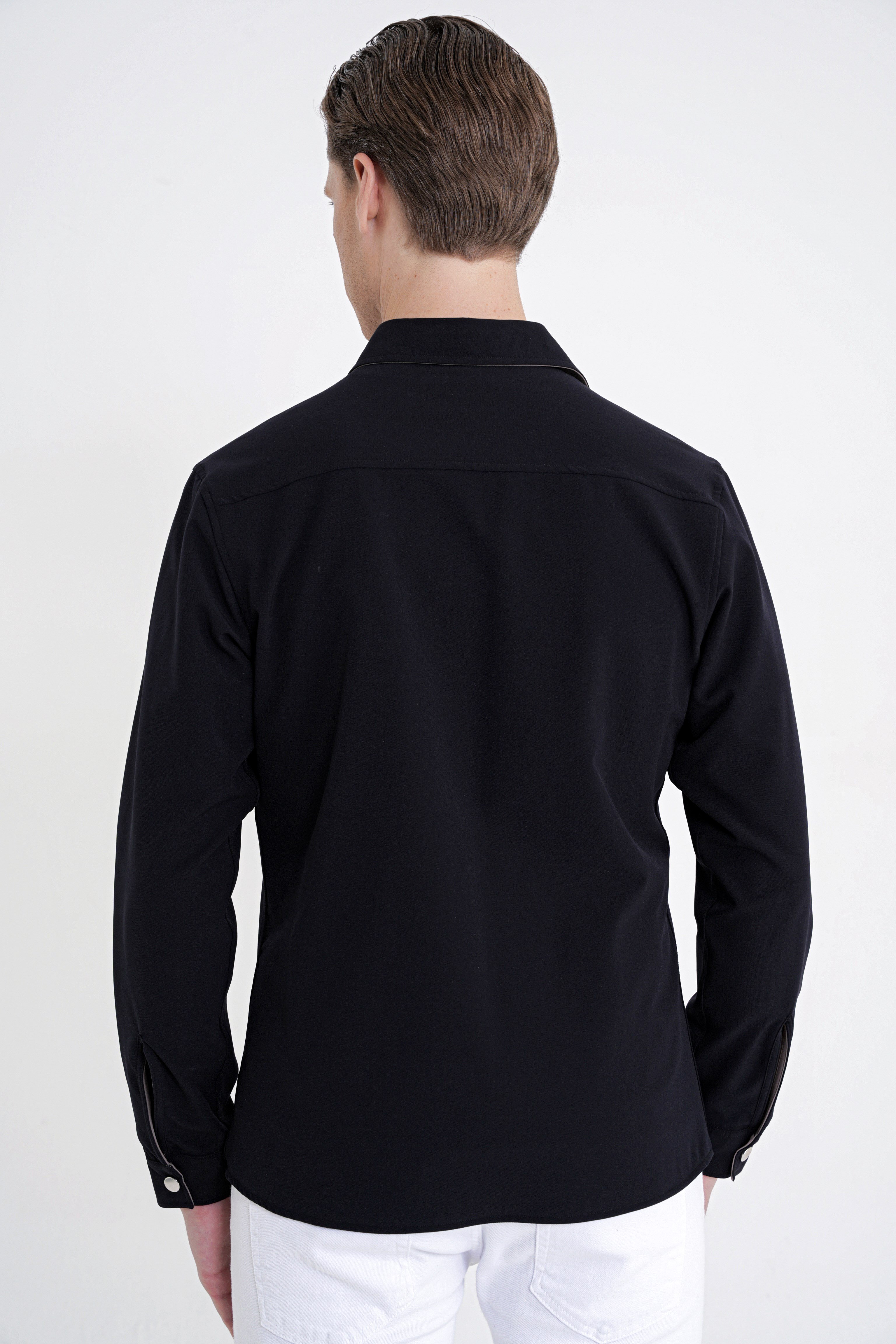 Comfort Fit Esnek Pamuklu Önü Çıtçıtlı Çift Taraflı Siyah Gömlek Ceket C 730