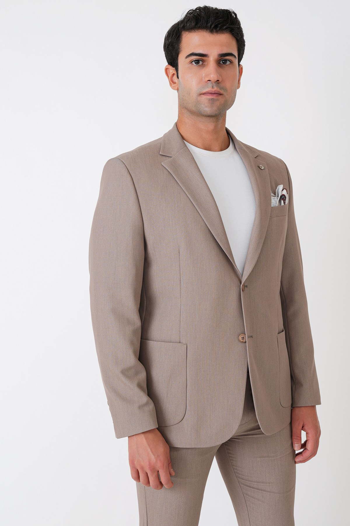 Comfort Fit Esnek Pamuklu Torba Cep Bej Blazer Ceket C 743