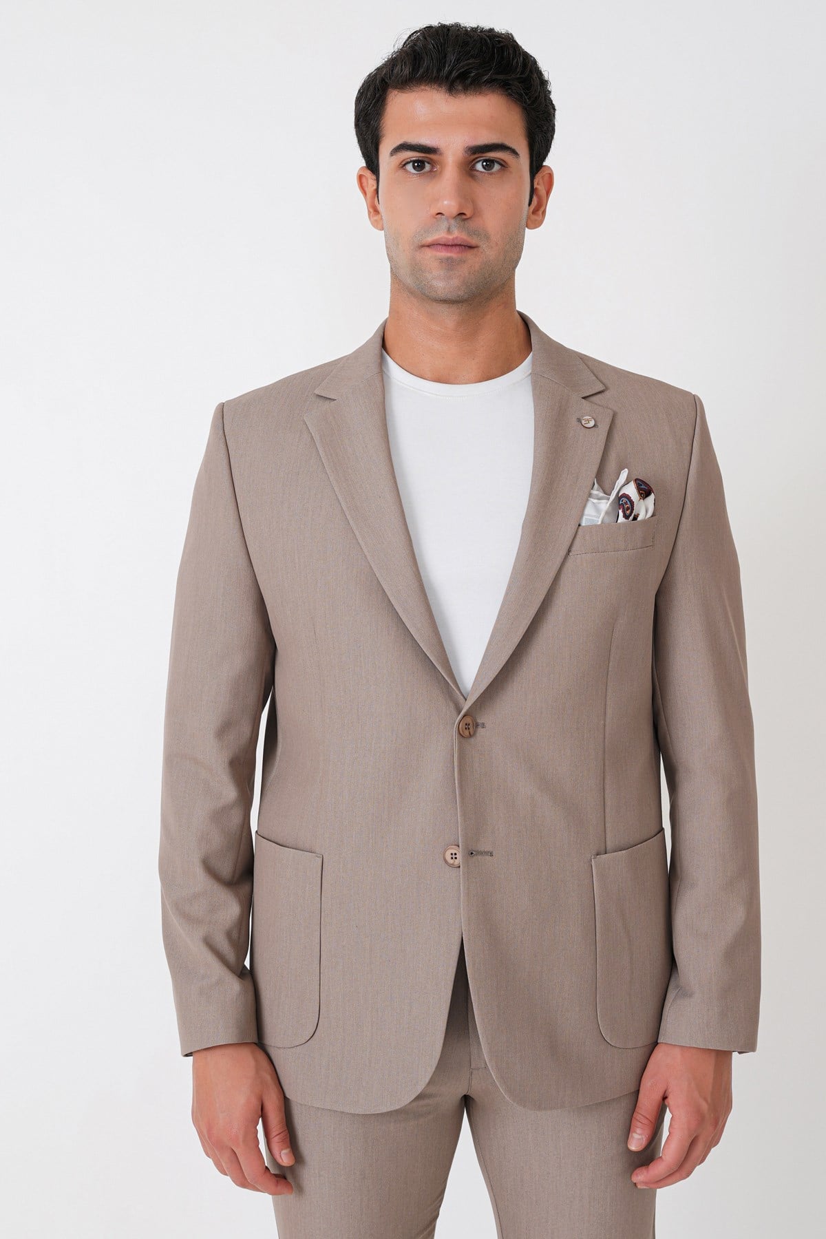 Comfort Fit Esnek Pamuklu Torba Cep Bej Blazer Ceket C 743