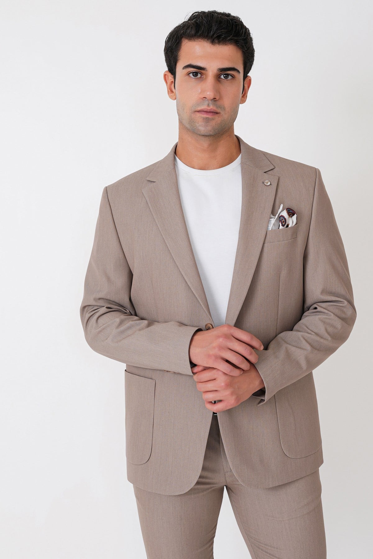Comfort Fit Esnek Pamuklu Torba Cep Bej Blazer Ceket C 743