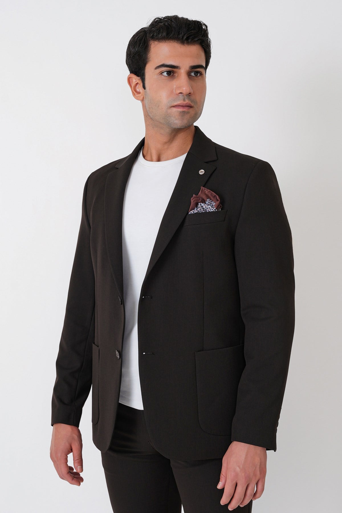 Comfort Fit Esnek Pamuklu Torba Cep Kahverengi Blazer Ceket C 743