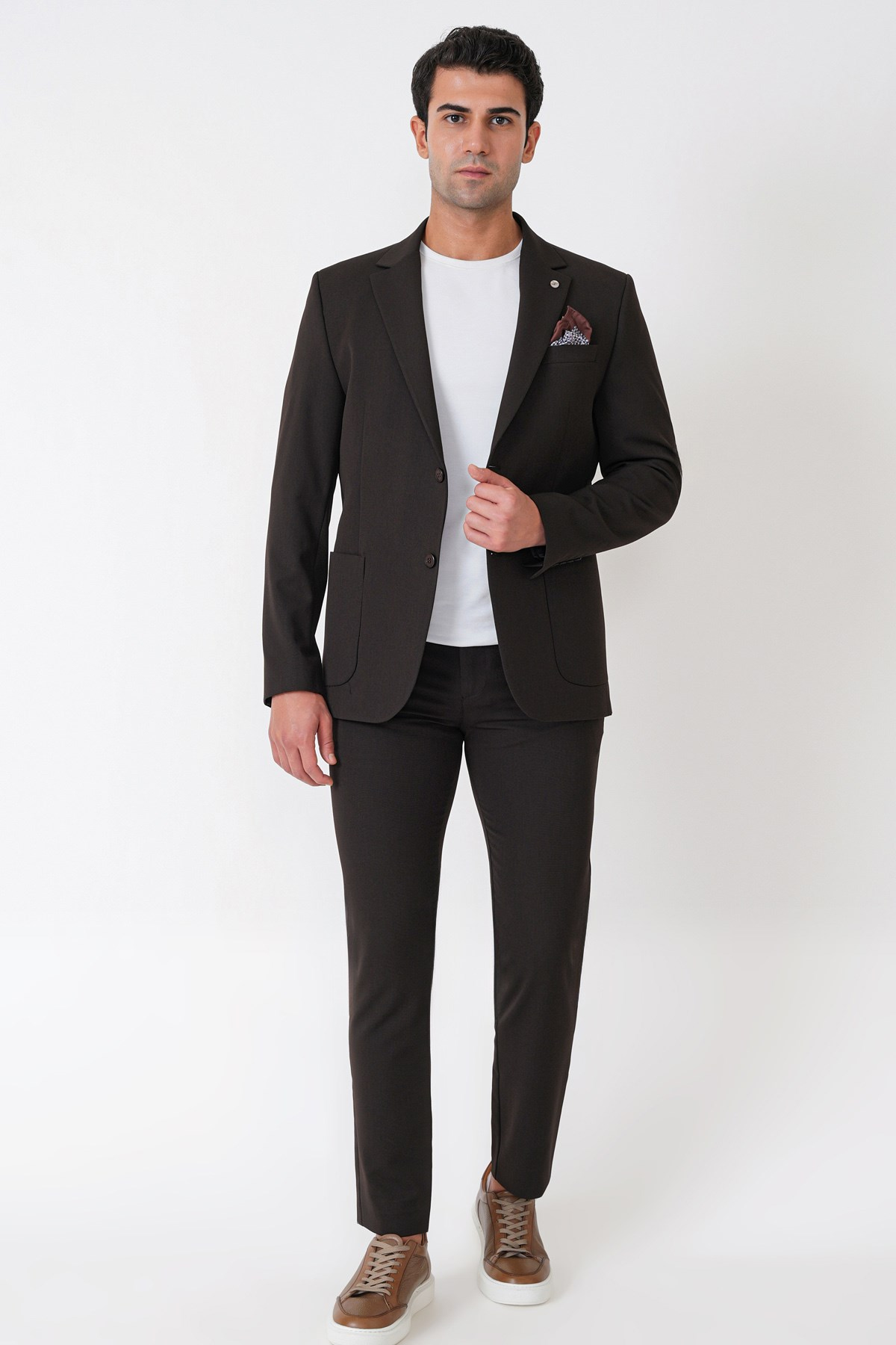 Comfort Fit Esnek Pamuklu Torba Cep Kahverengi Blazer Ceket C 743