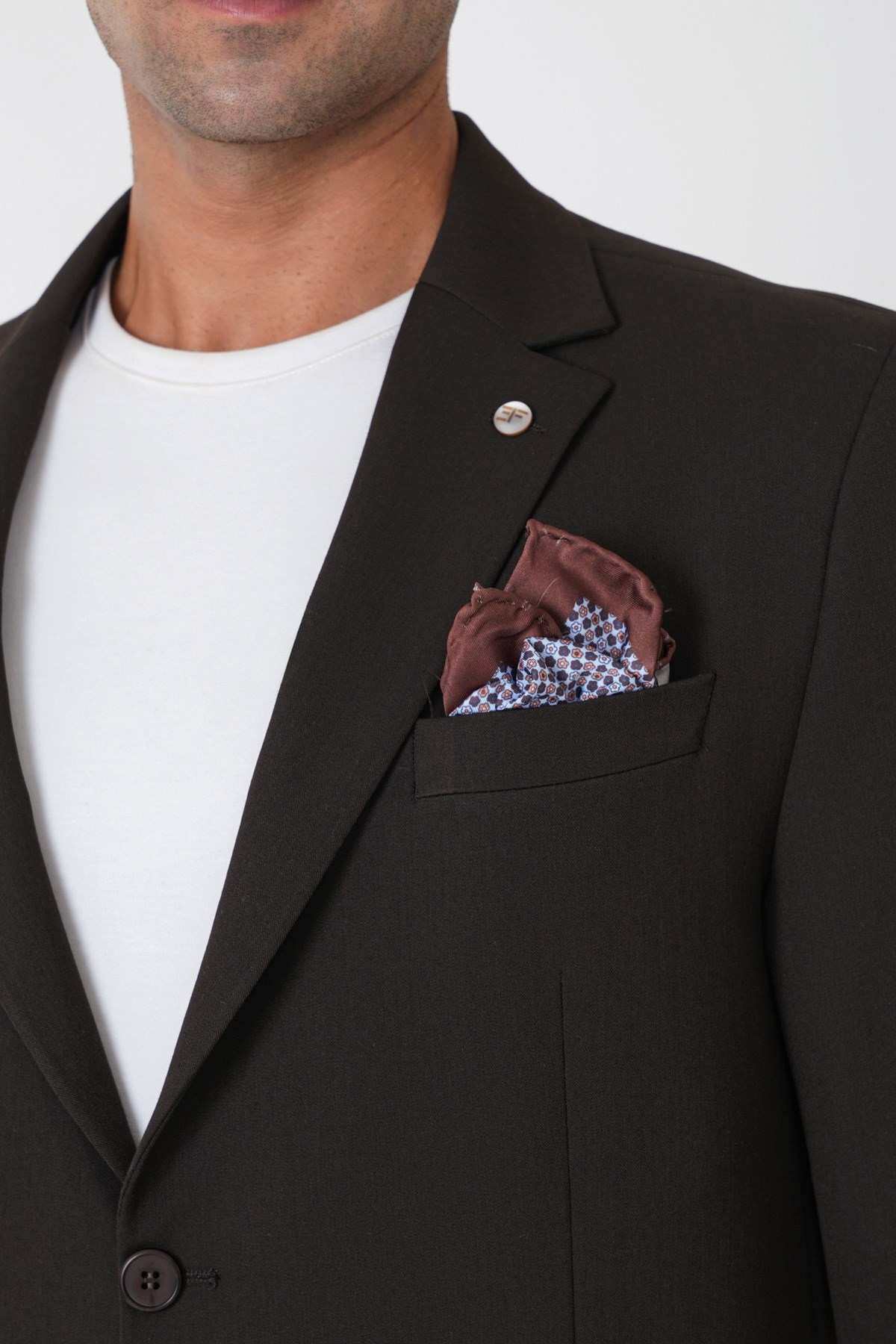 Comfort Fit Esnek Pamuklu Torba Cep Kahverengi Blazer Ceket C 743