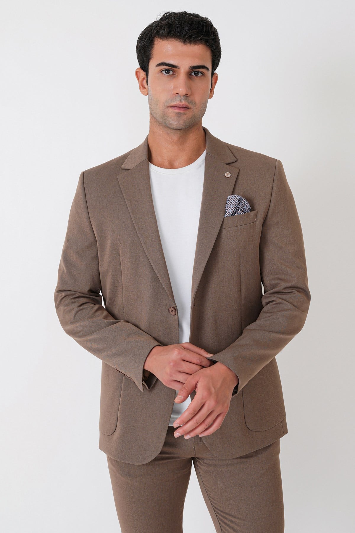 Comfort Fit Esnek Pamuklu Torba Cep Vizon Blazer Ceket C 743