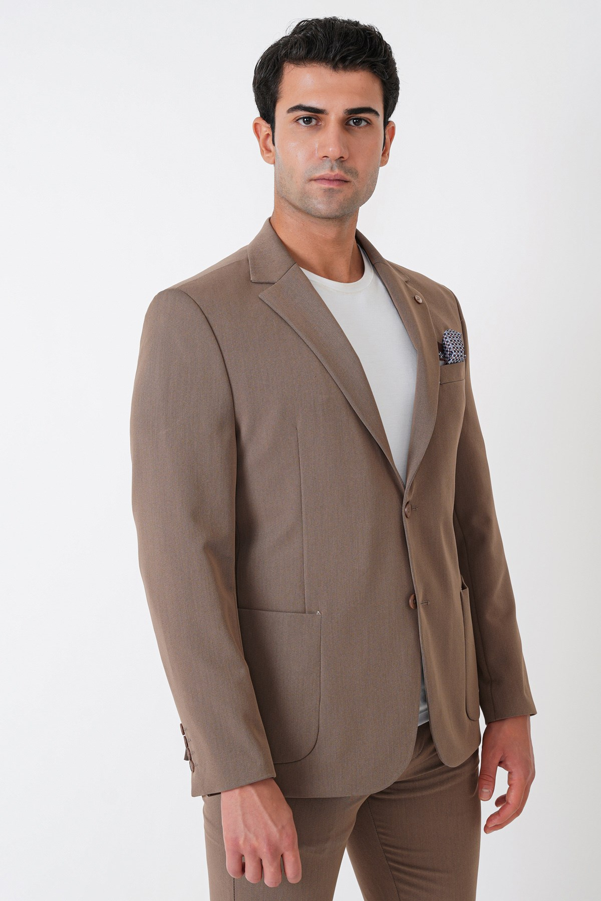 Comfort Fit Esnek Pamuklu Torba Cep Vizon Blazer Ceket C 743