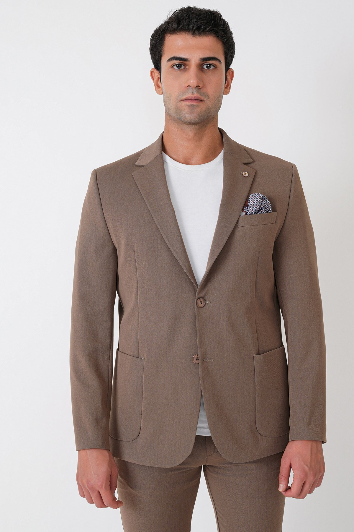 Comfort Fit Esnek Pamuklu Torba Cep Vizon Blazer Ceket C 743