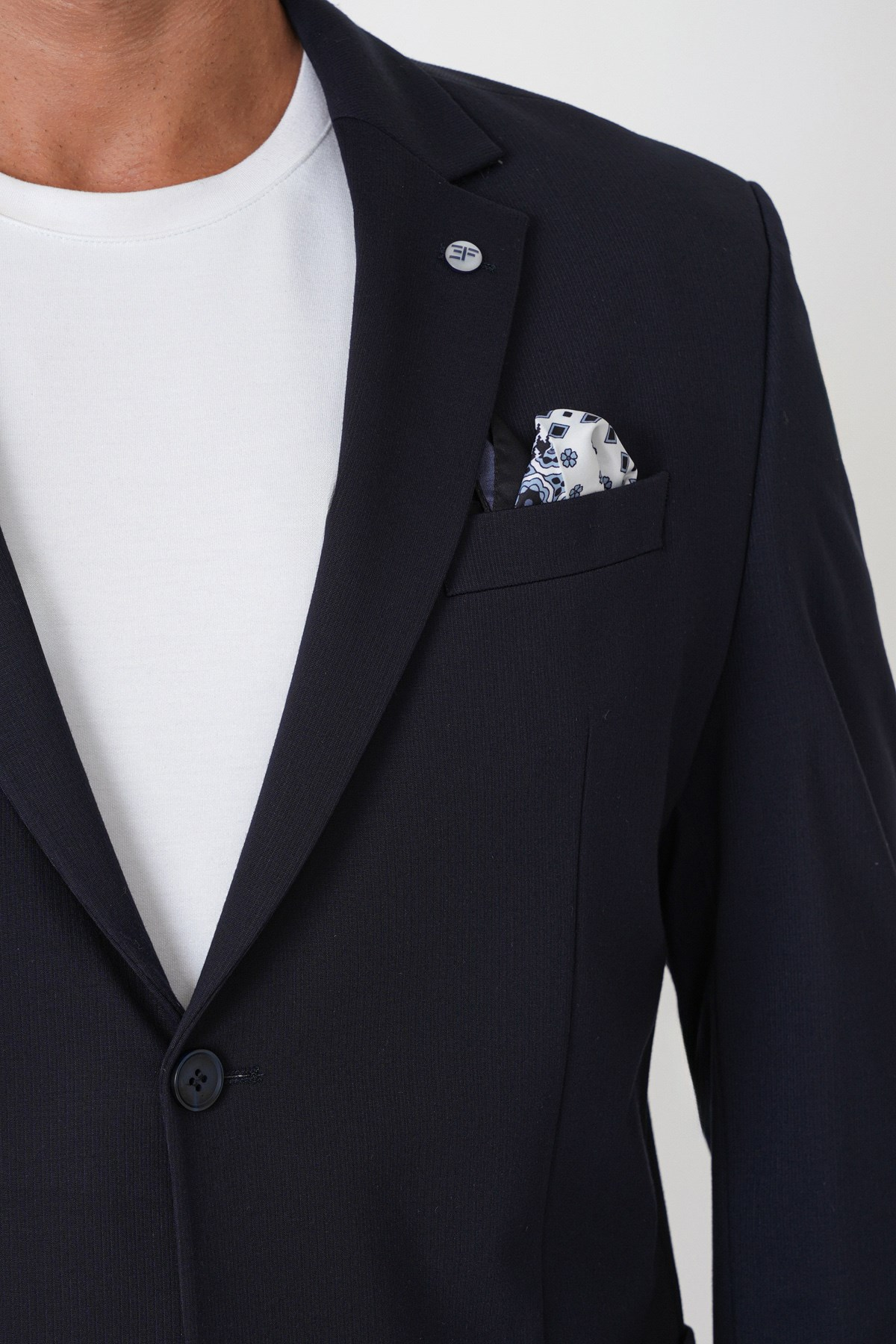 Comfort Fit Esnek Rayon Pamuk Karışım Torba Cepli Lacivert Blazer Ceket C 744