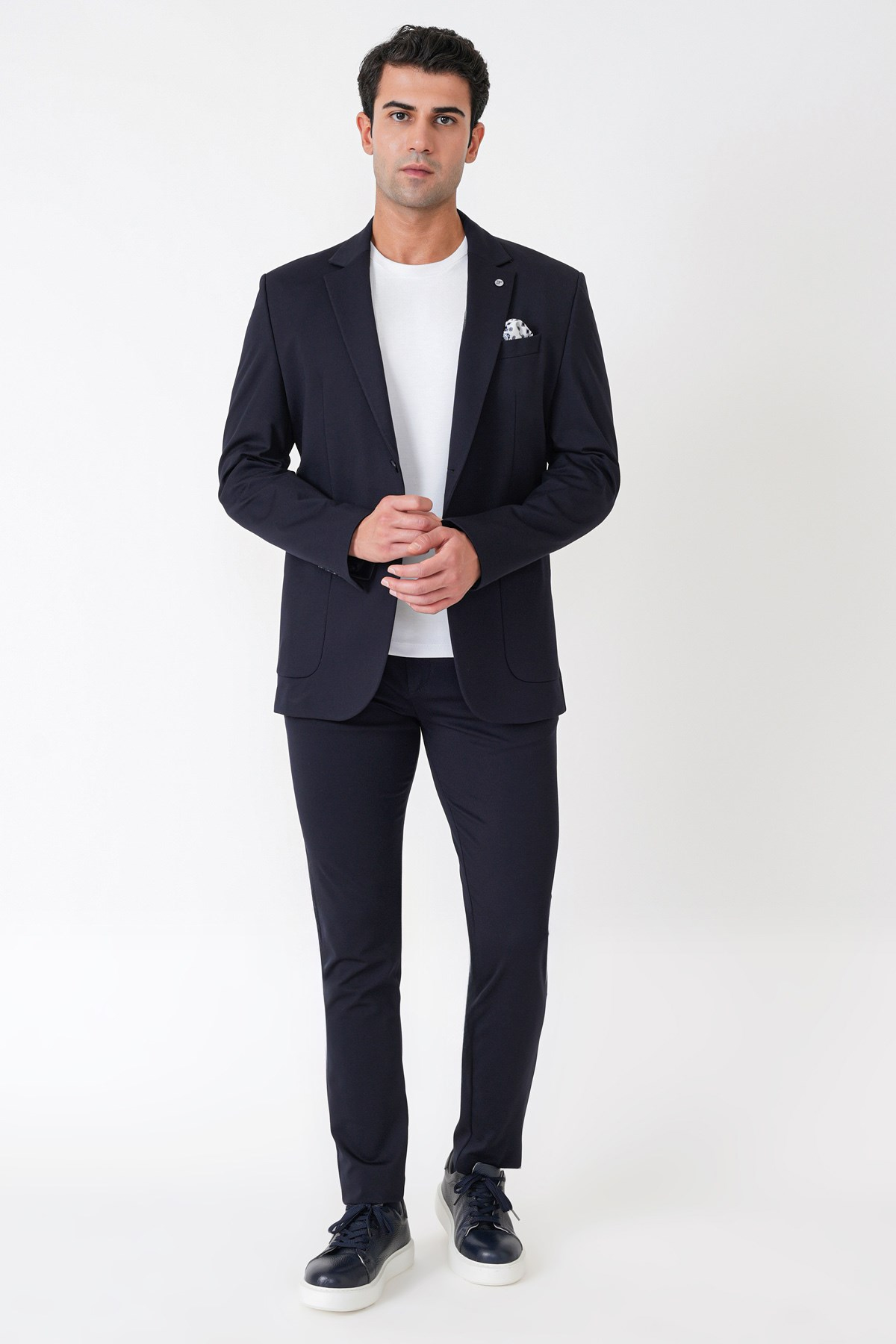 Comfort Fit Esnek Rayon Pamuk Karışım Torba Cepli Lacivert Blazer Ceket C 744