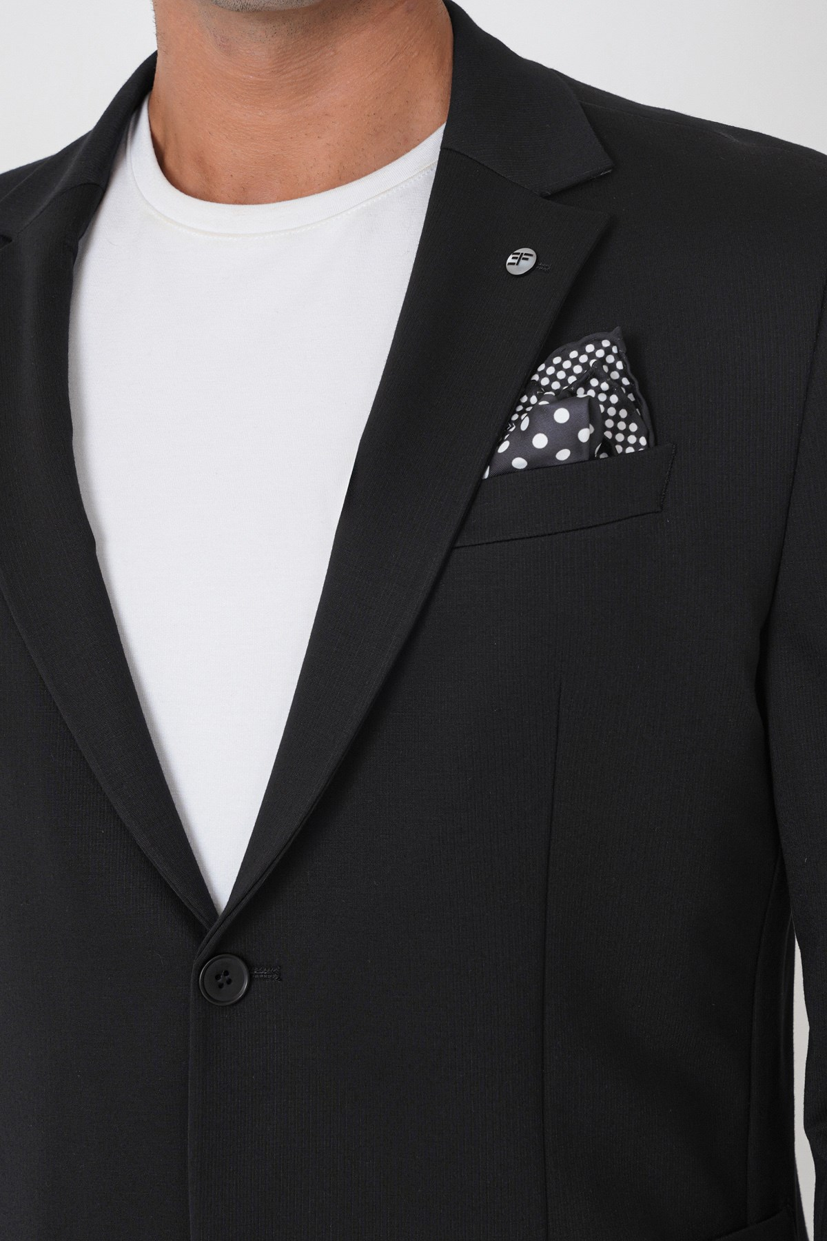 Comfort Fit Esnek Rayon Pamuk Karışım Torba Cepli Siyah Blazer Ceket C 744