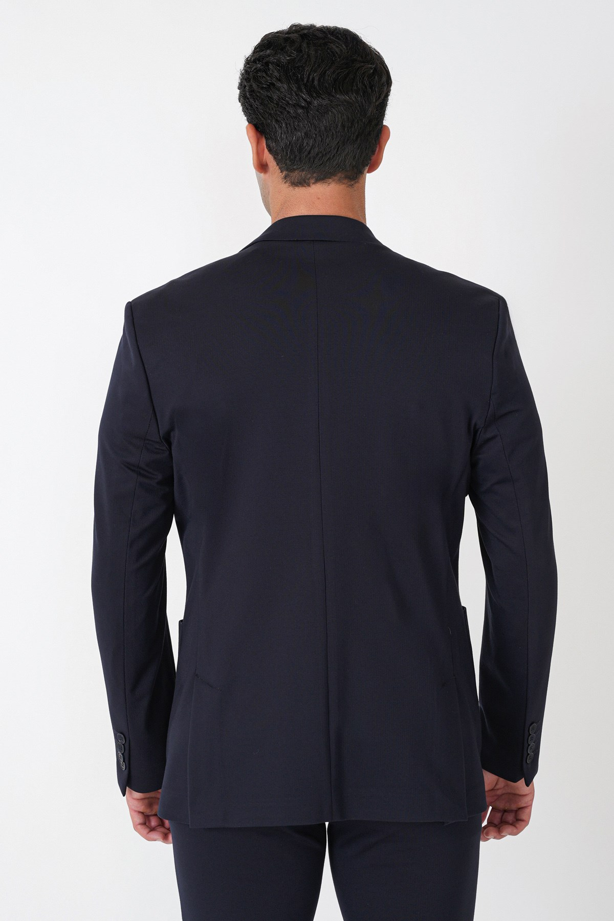 Comfort Fit Esnek Rayon Pamuk Karışım Torba Cepli Lacivert Blazer Ceket C 744