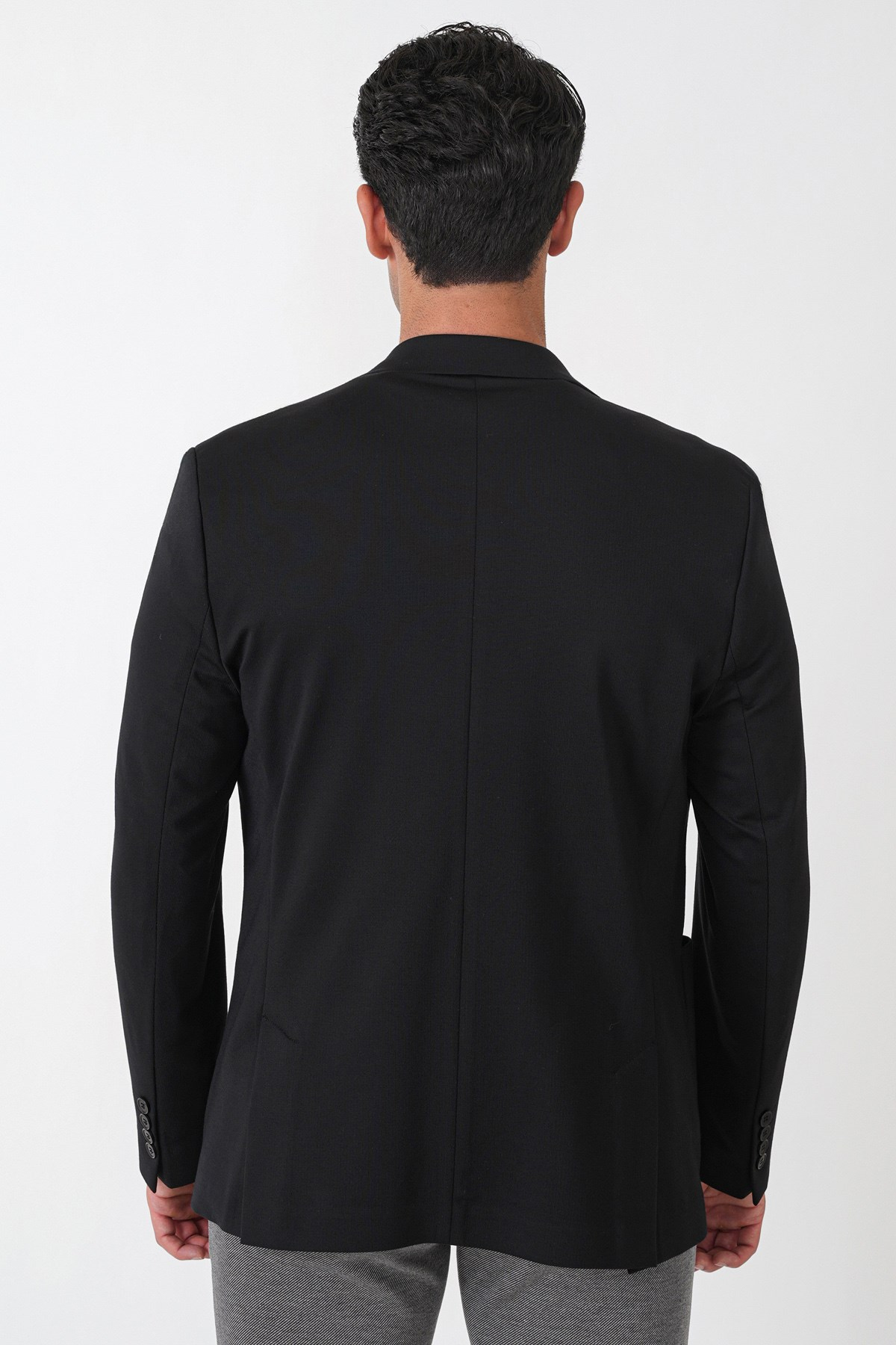 Comfort Fit Esnek Rayon Pamuk Karışım Torba Cepli Siyah Blazer Ceket C 744