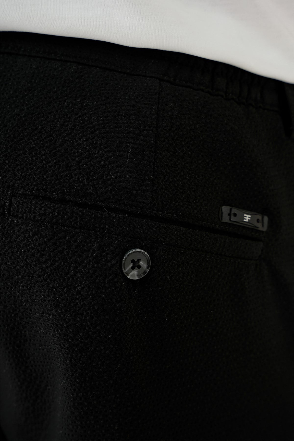 Comfort Fit Gofre Dokulu Beli Lastikli Pileli Siyah Jogger Pantolon P 1174