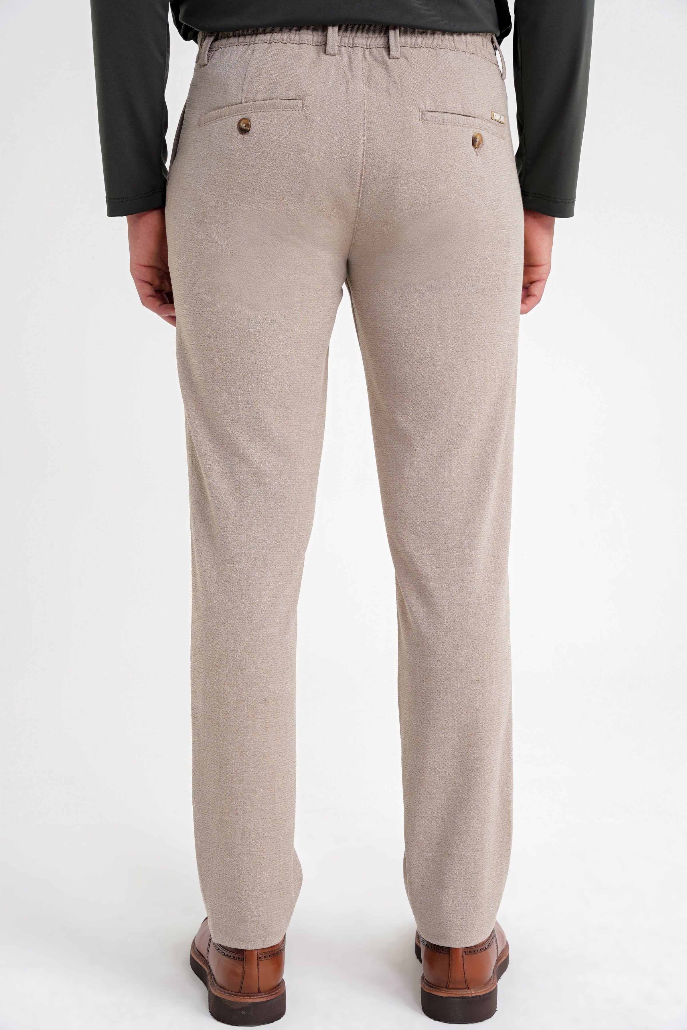 Comfort Fit Gofre Dokulu Beli Lastikli Pileli Bej-1 Jogger Pantolon P 1174