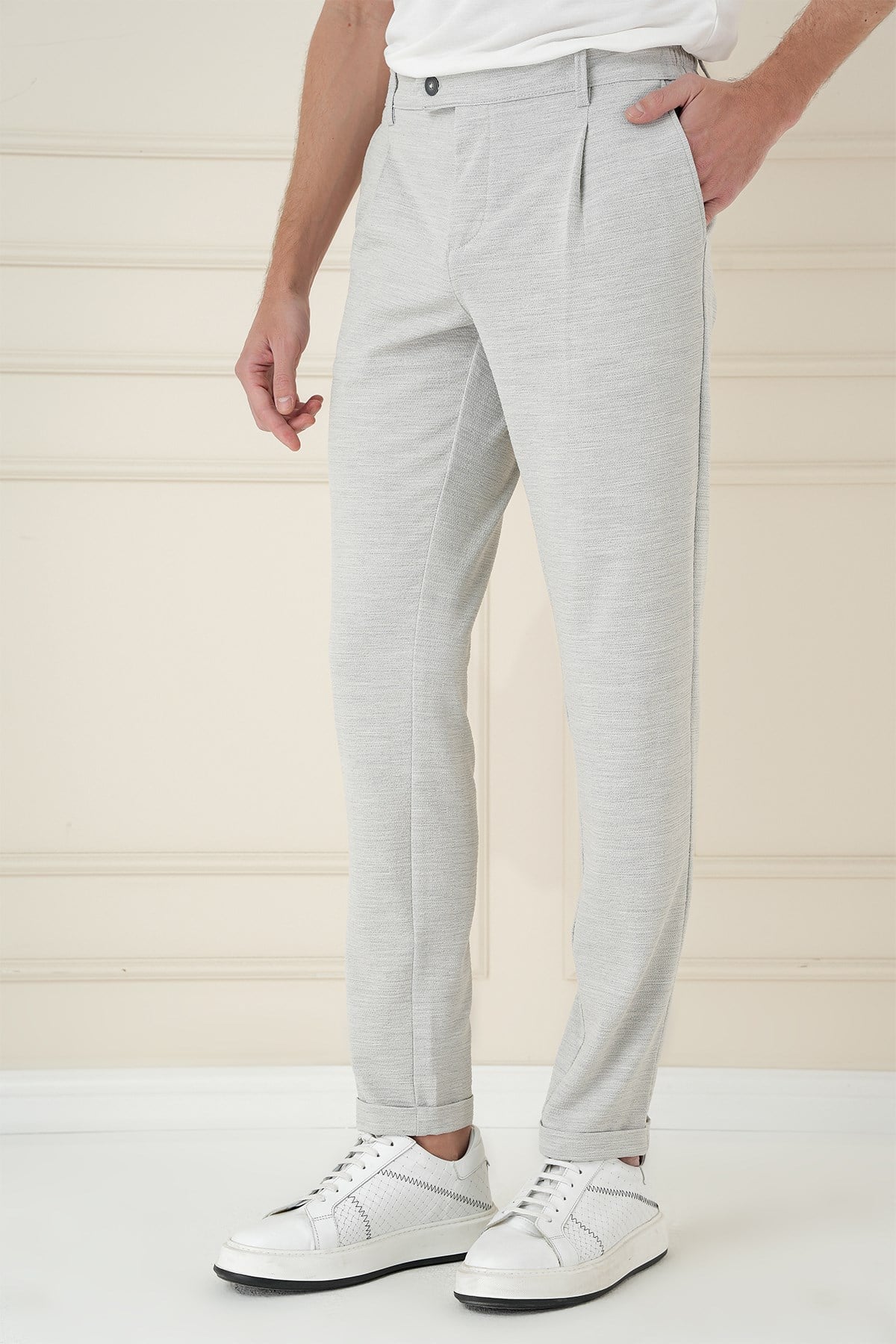 Comfort Fit Gofre Dokulu Beli Lastikli Pileli Taş Jogger Pantolon P 1174