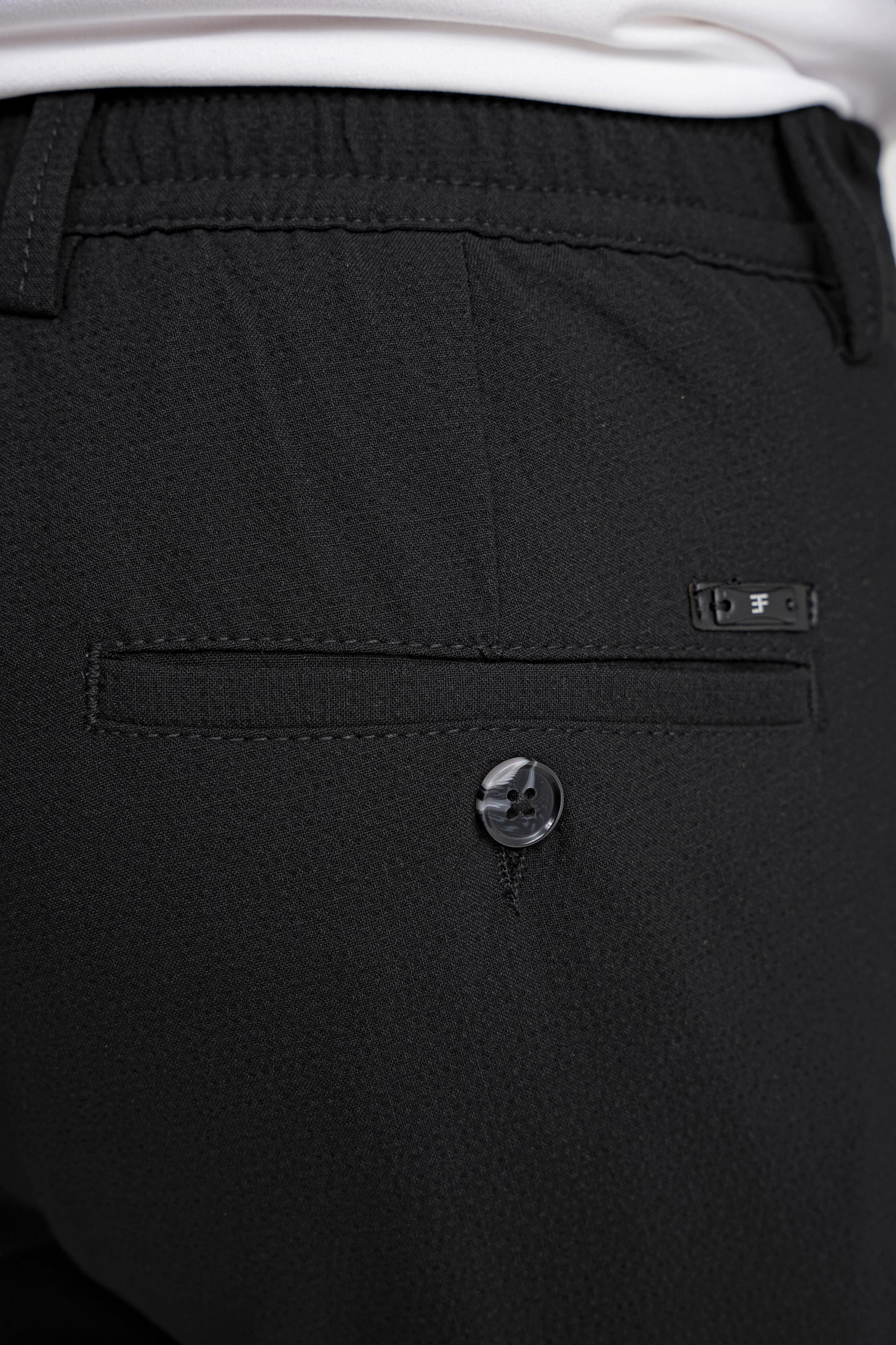 Comfort Fit Gofre Dokulu Beli Lastikli Pileli Siyah-1 Jogger Pantolon P 1174