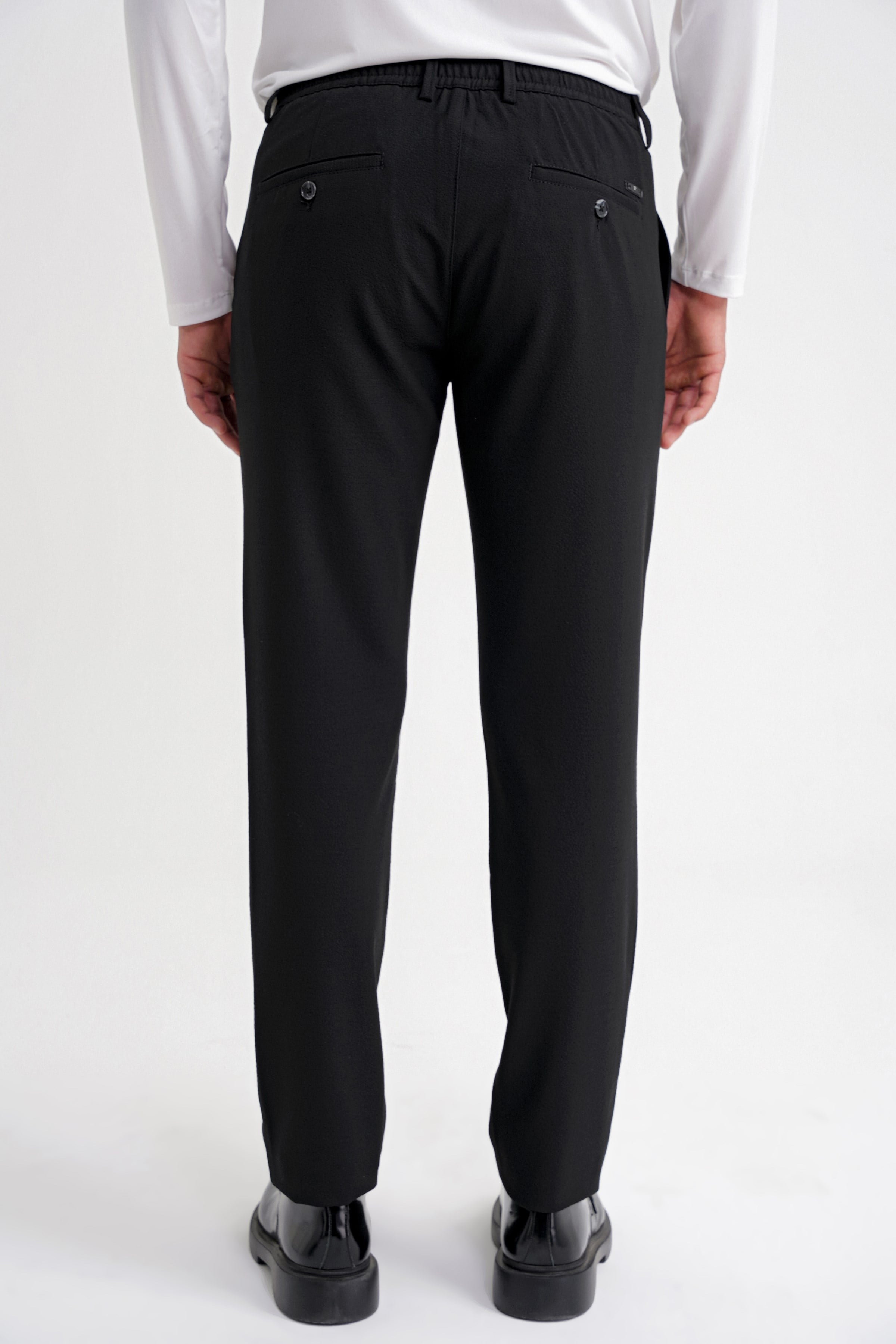 Comfort Fit Gofre Dokulu Beli Lastikli Pileli Siyah-1 Jogger Pantolon P 1174