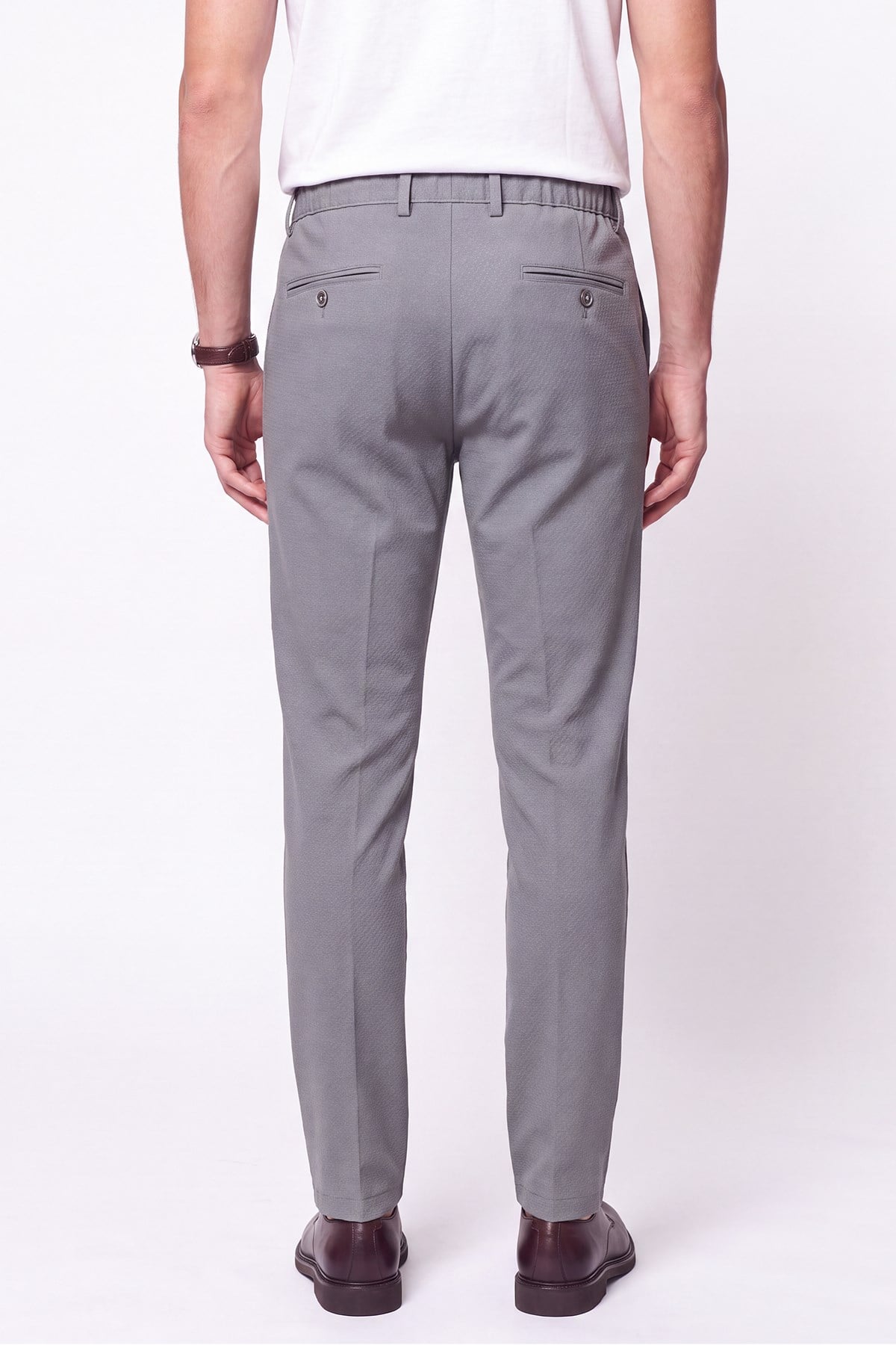 Comfort Fit Gofre Kumaş Esnek Pamuk Gri Jogger Pantolon P 1224
