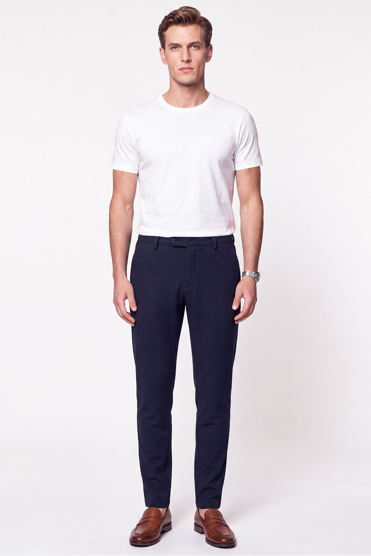 Comfort Fit Gofre Kumaş Esnek Pamuk Lacivert Jogger Pantolon P 1224