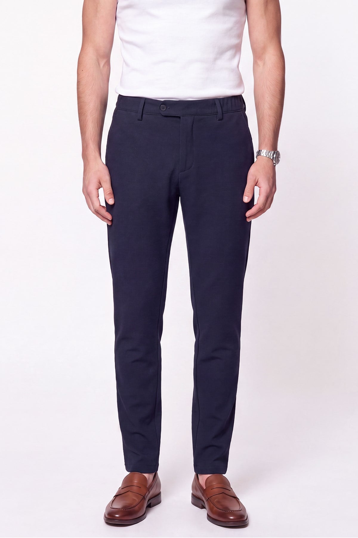Comfort Fit Gofre Kumaş Esnek Pamuk Lacivert Jogger Pantolon P 1224