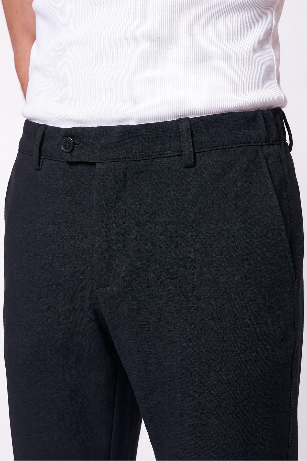 Comfort Fit Gofre Kumaş Esnek Pamuk Siyah Jogger Pantolon P 1224