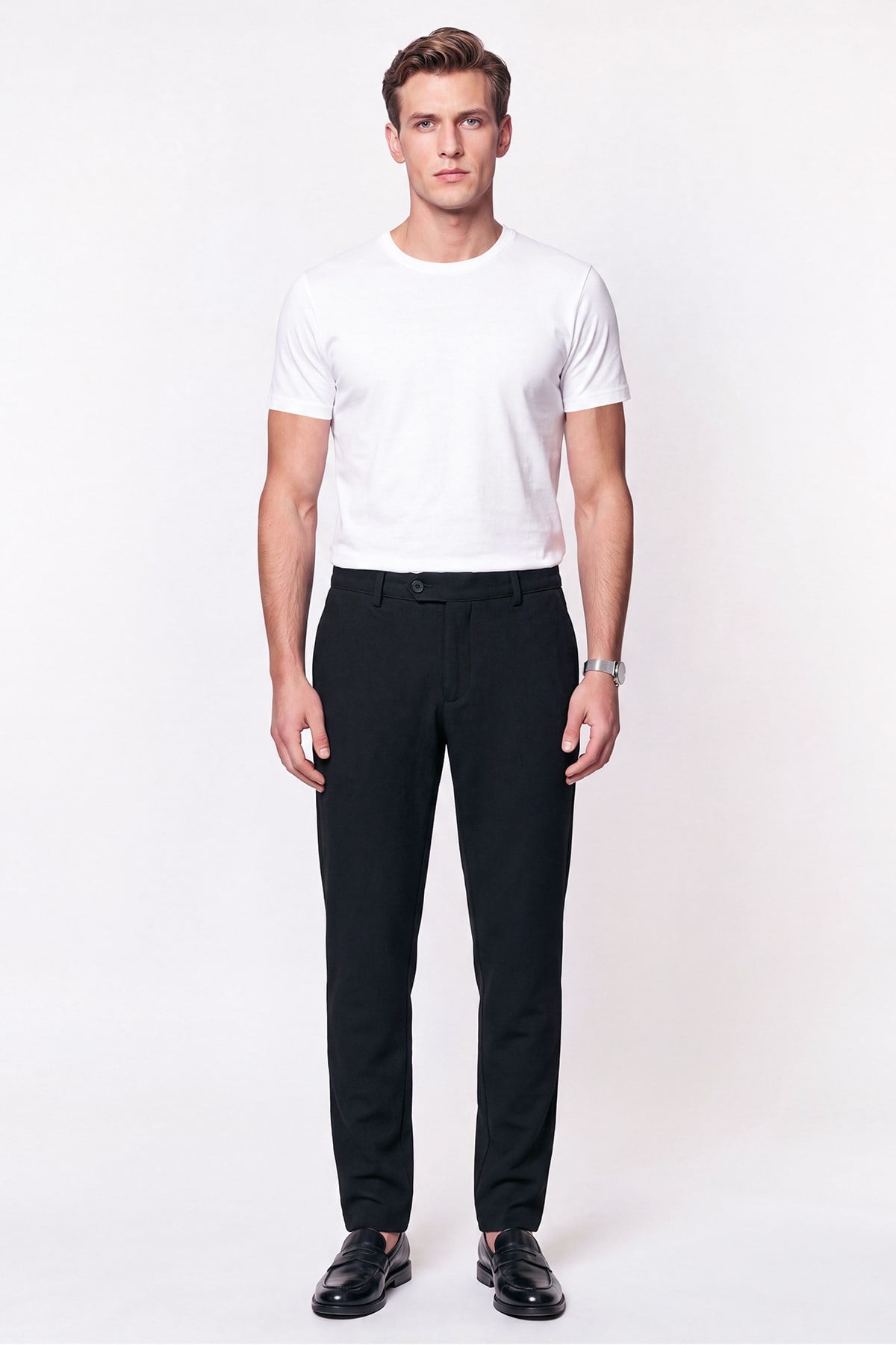 Comfort Fit Gofre Kumaş Esnek Pamuk Siyah Jogger Pantolon P 1224