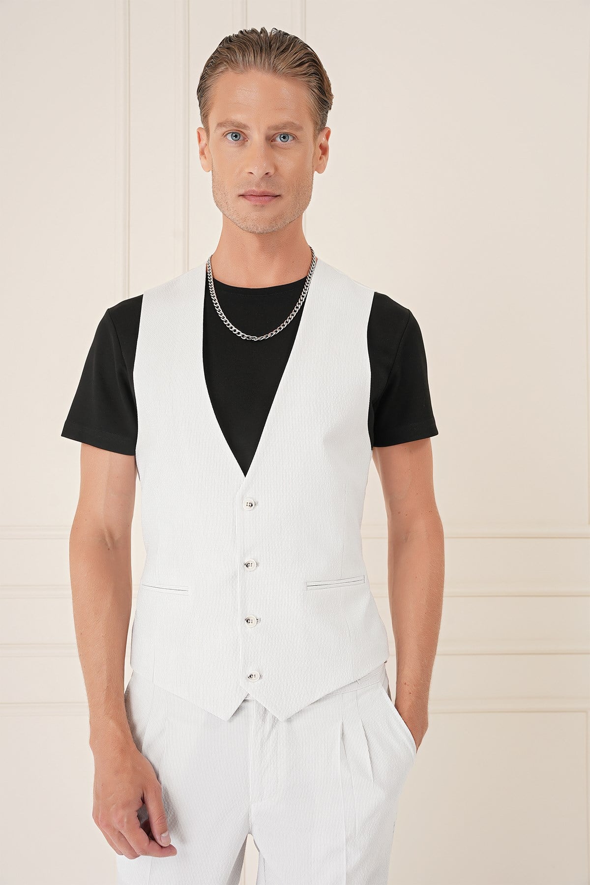 Comfort Fit Gofre Kumaş Pamuk Yelekli Casual Taş Ceket C 678