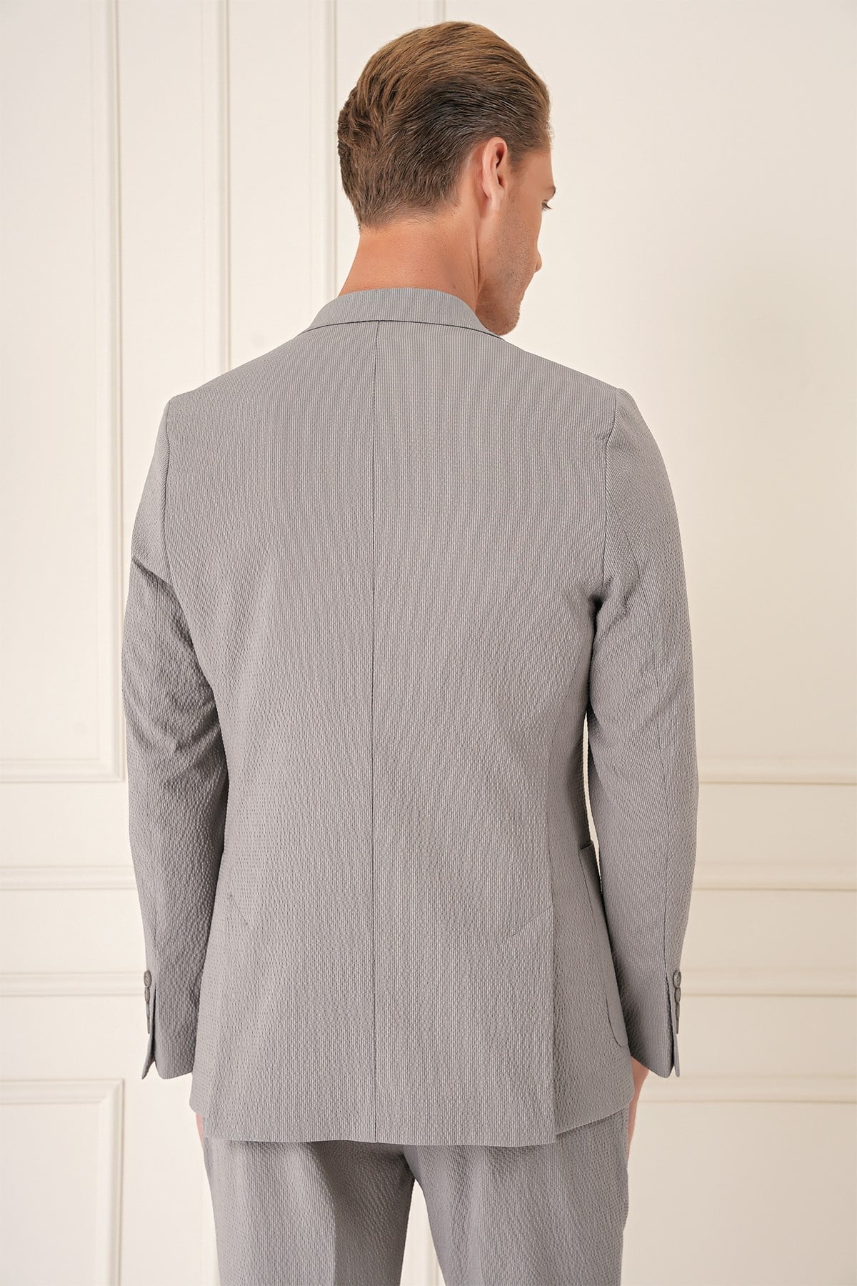 Comfort Fit Gofre Kumaş Pamuk Yelekli Casual Gri Ceket C 678