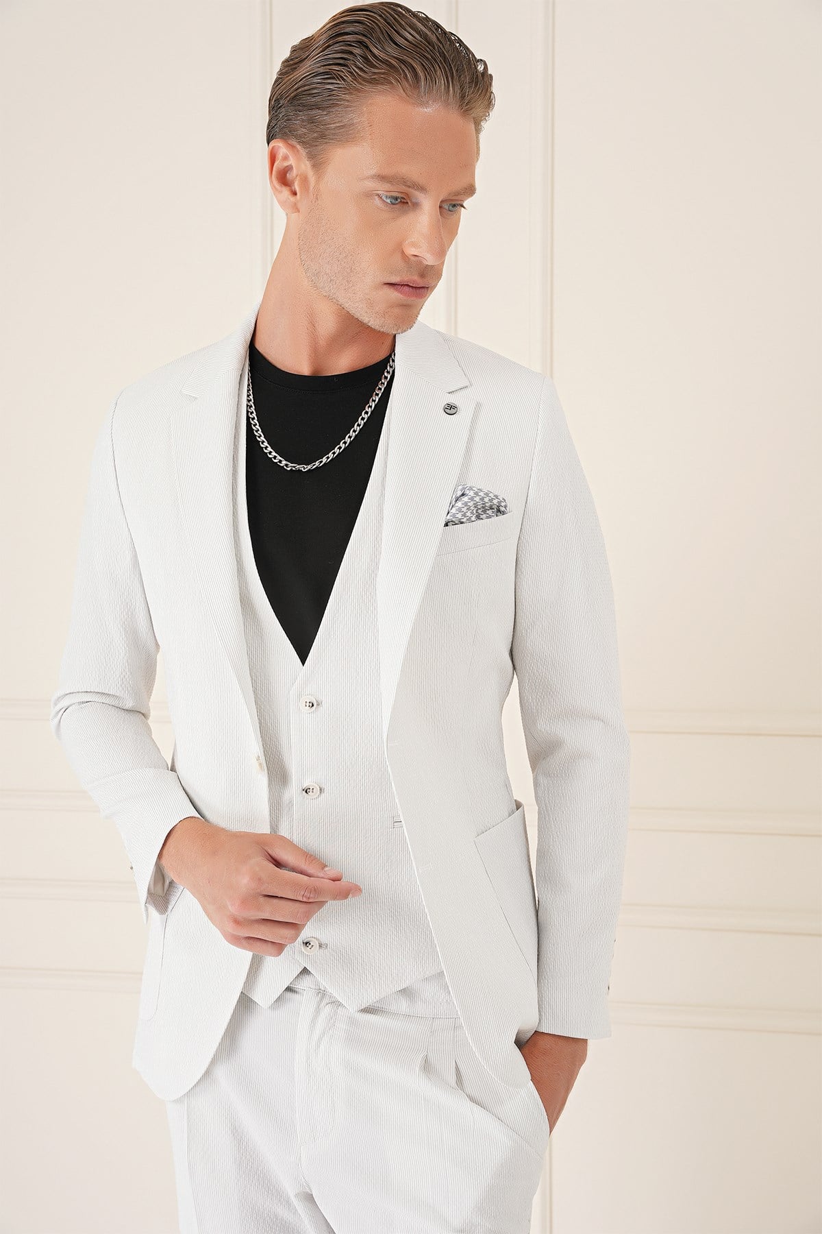 Comfort Fit Gofre Kumaş Pamuk Yelekli Casual Taş Ceket C 678
