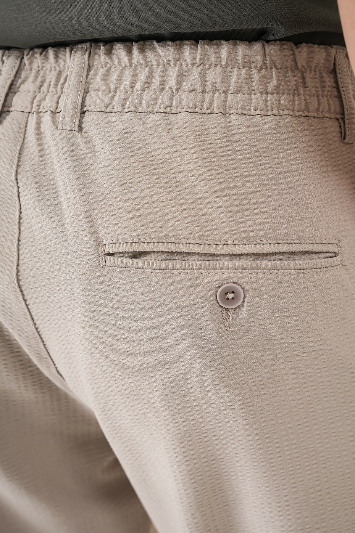 Comfort Fit Gofre Kumaş Pileli Pamuk Casual Bej Pantolon P 1148