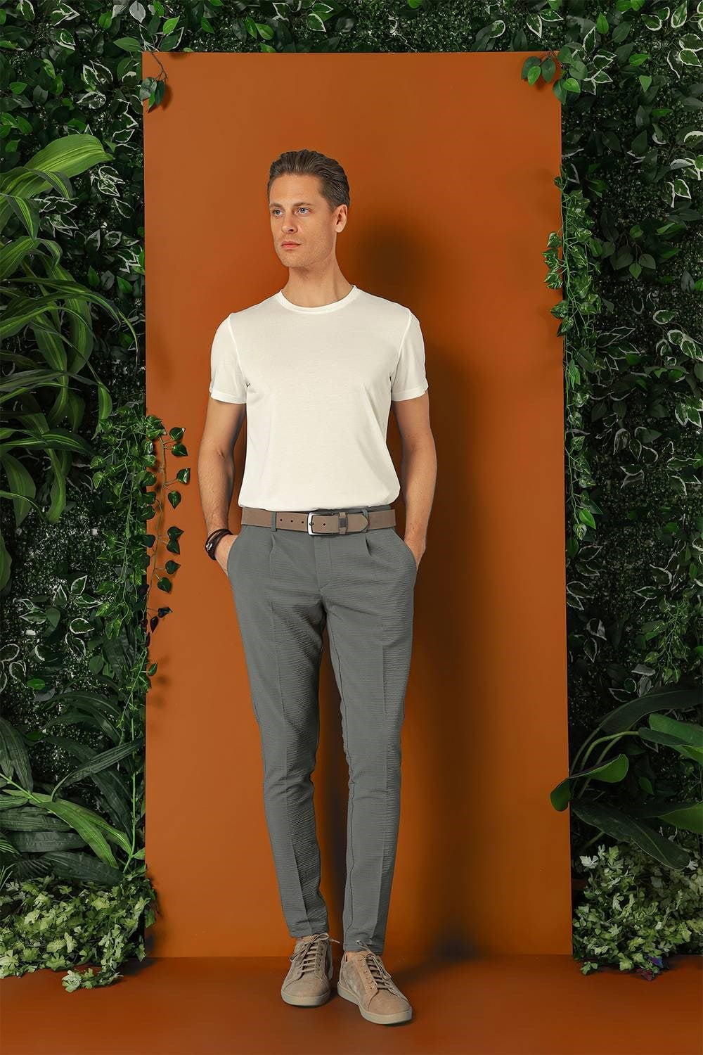 Comfort Fit Gofre Kumaş Pileli Pamuk Casual Nefti Pantolon P 1148