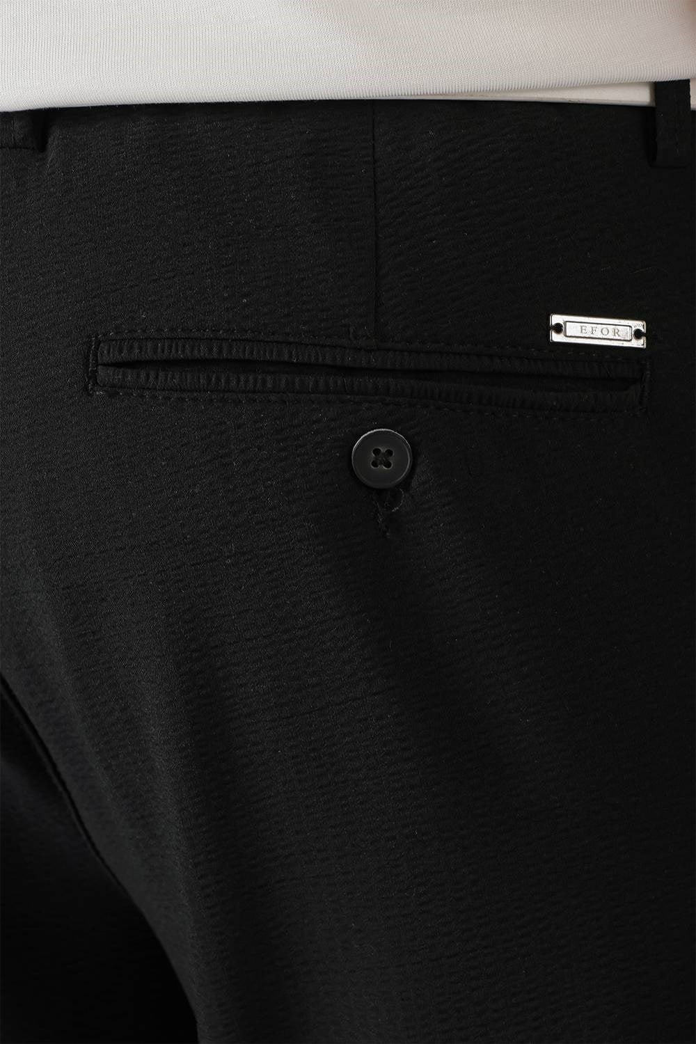 Comfort Fit Gofre Kumaş Pileli Pamuk Casual Siyah Pantolon P 1148