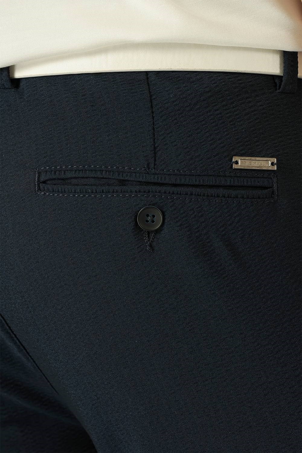 Comfort Fit Gofre Kumaş Pileli Pamuk Casual Lacivert Pantolon P 1148