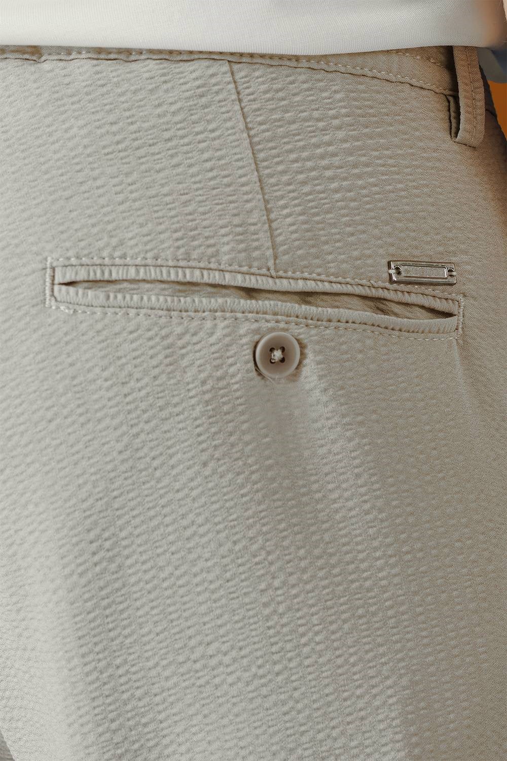 Comfort Fit Gofre Kumaş Pileli Pamuk Casual Bej Pantolon P 1148