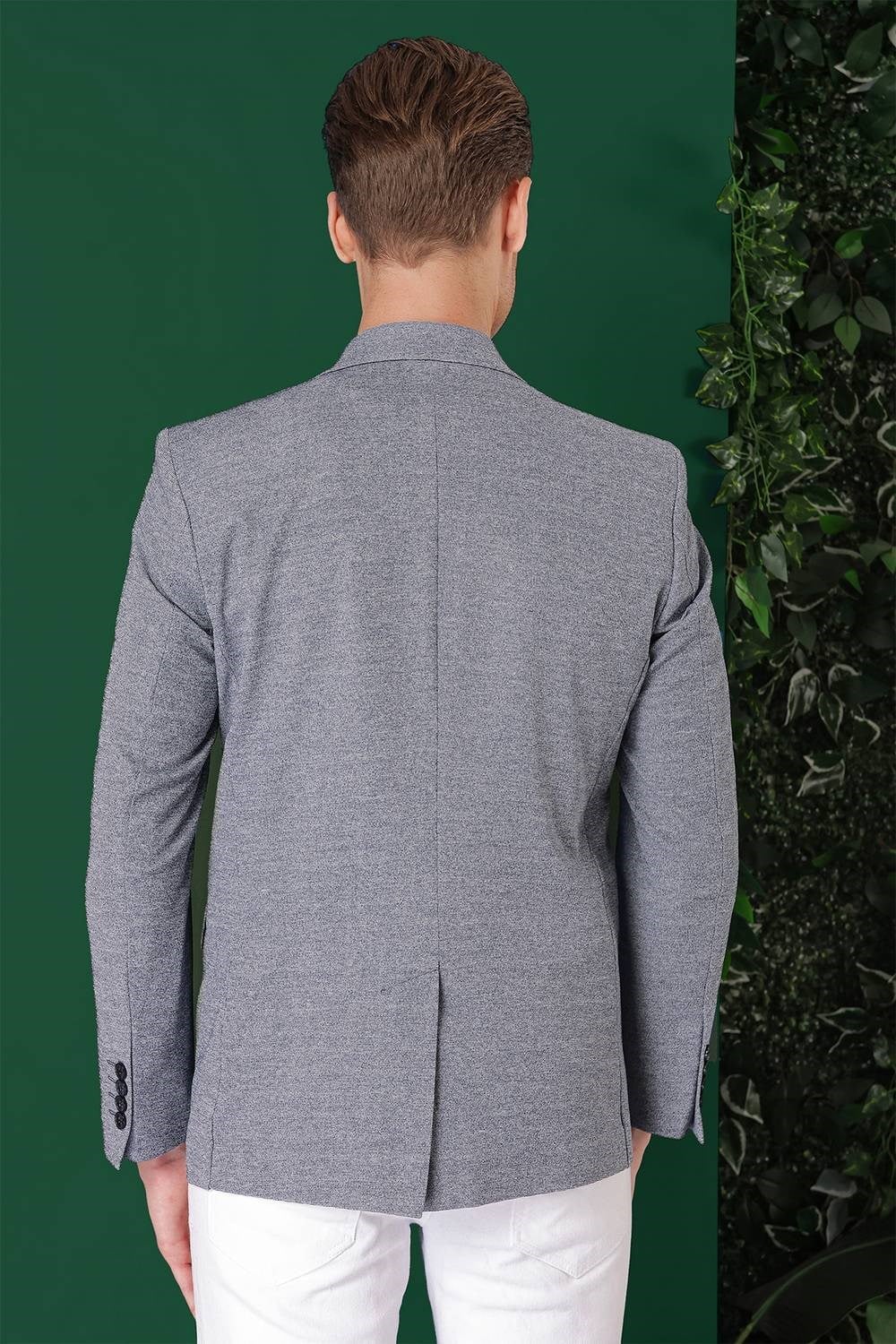 Comfort Fit Kırçıllı Dokuma Pamuklu Casual Mavi Ceket C 665