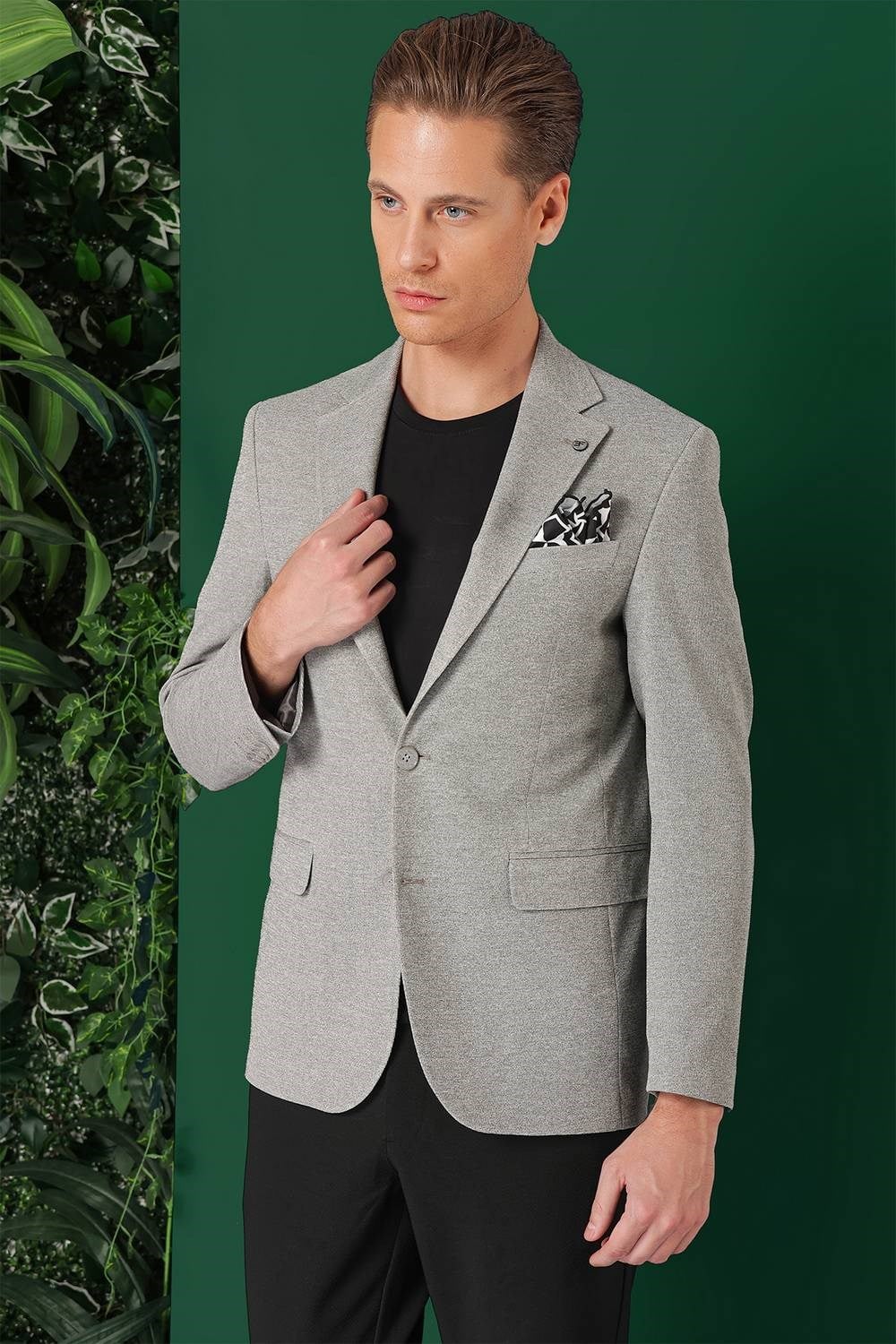 Comfort Fit Kırçıllı Dokuma Pamuklu Casual Gri Ceket C 665