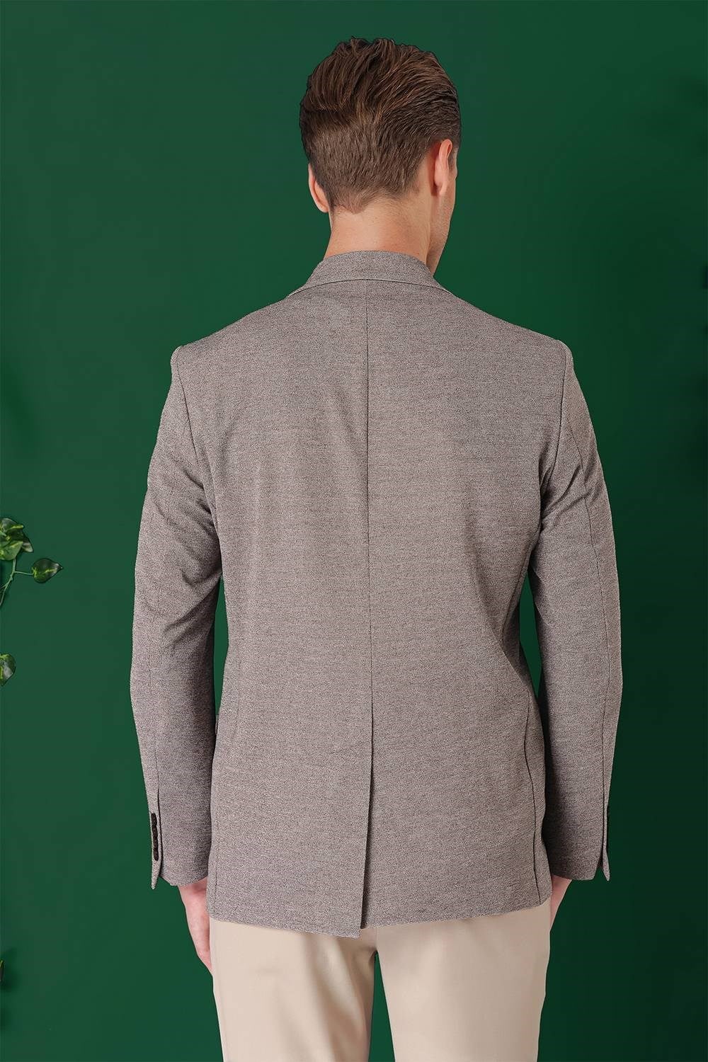 Comfort Fit Kırçıllı Dokuma Pamuklu Casual Vizon Ceket C 665
