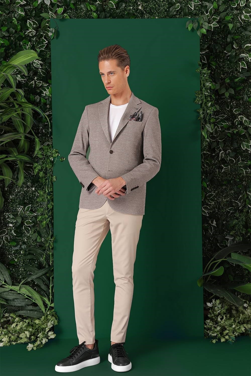 Comfort Fit Kırçıllı Dokuma Pamuklu Casual Vizon Ceket C 665