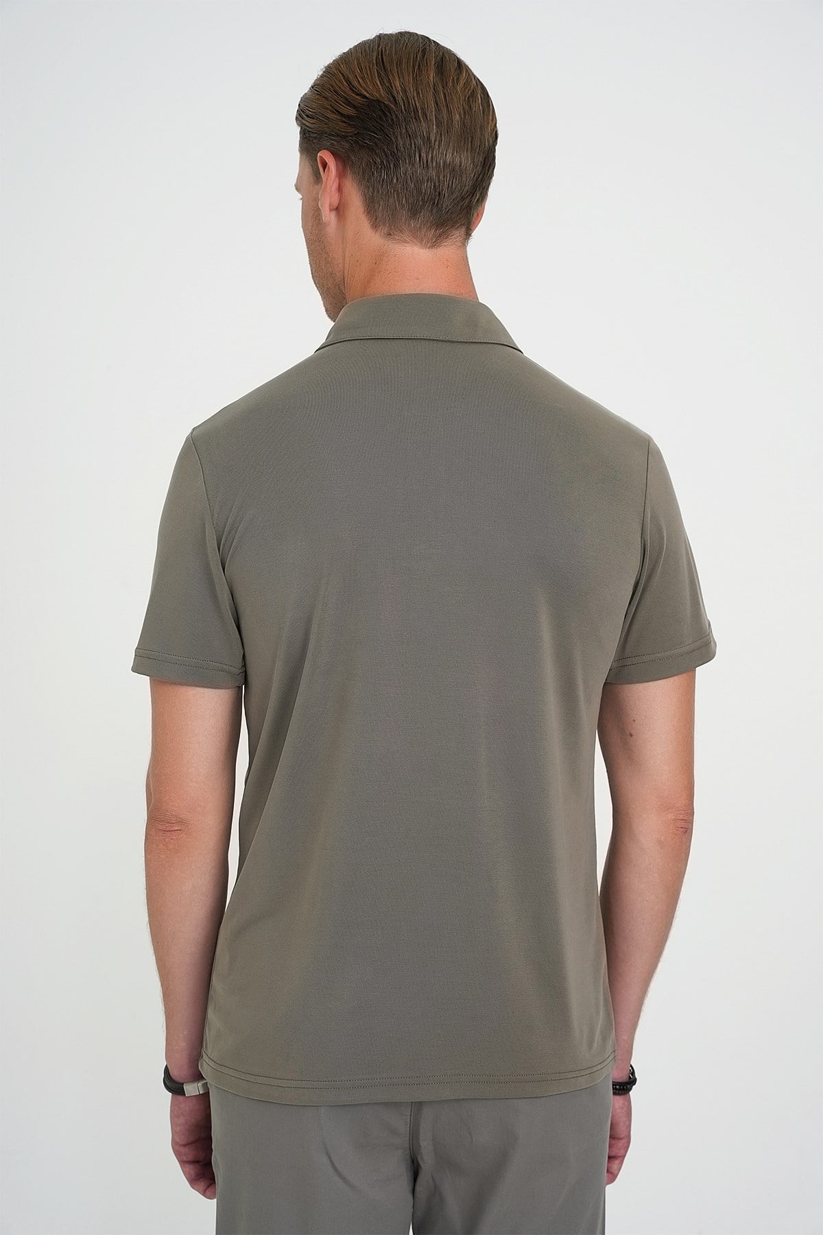Comfort Fit Modal Karışım Kıvrılmaz Polo Yaka Haki Tişört TS 903